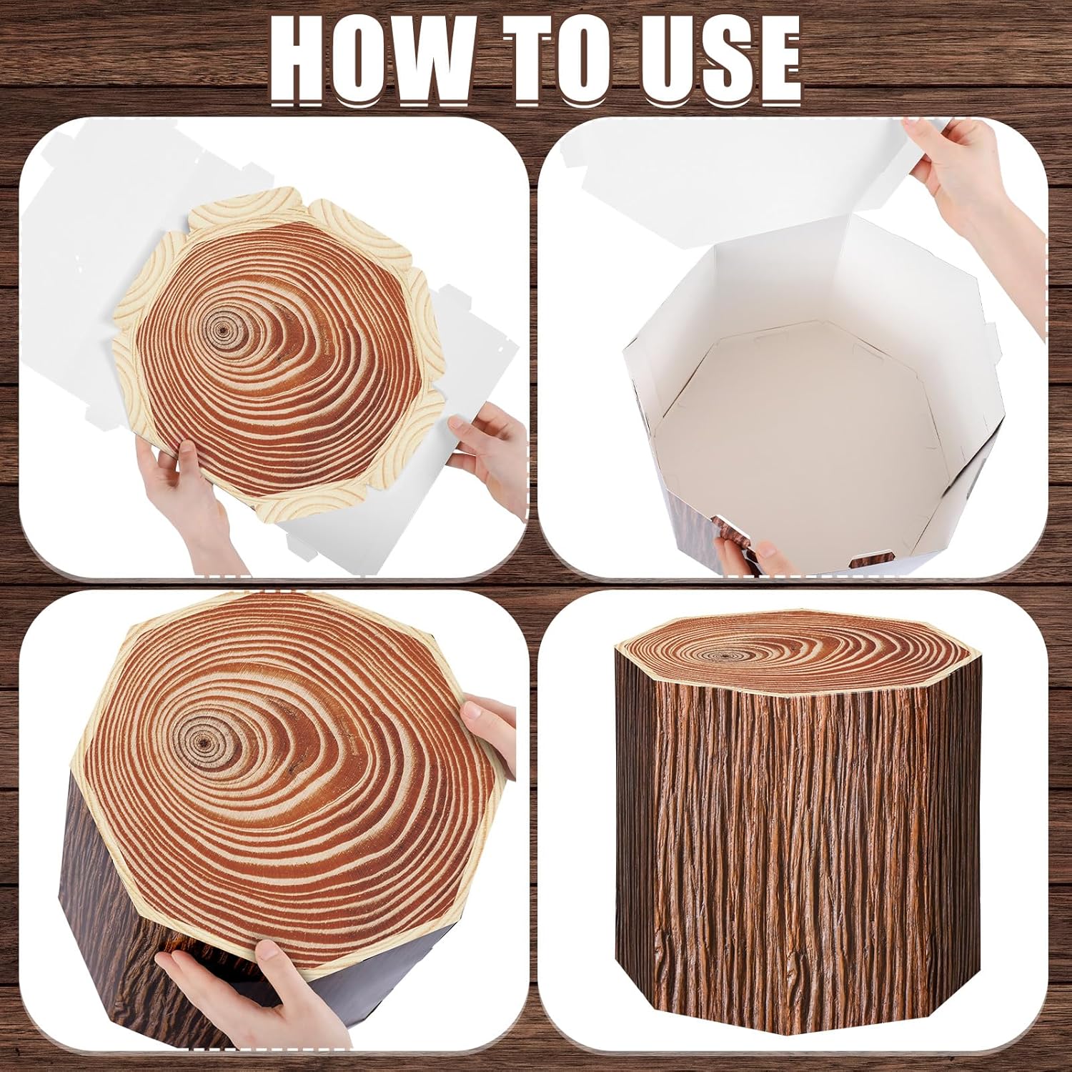 12 Pcs Tree Stump Decor Western Cowboy Party Decorations Camping Decorative Wood Grain Paper Boxes Fake Tree Stump Box Centerpieces for Cowboy Cowgirl Halloween Christmas Party Supplies