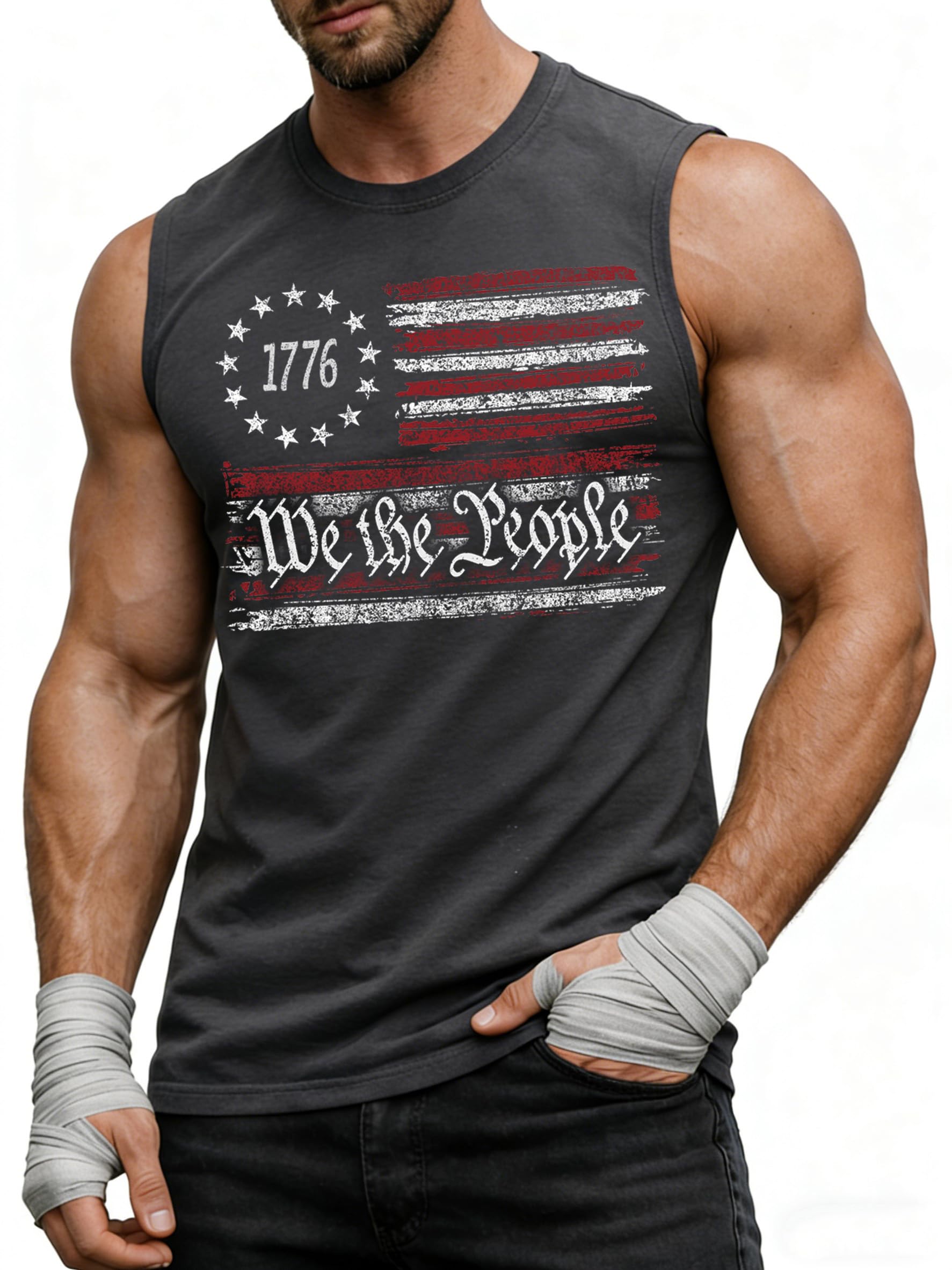 Heralady 4th of July Shirts Mens Muscle Tank Top 1776 Sleeveless Graphic Gym Workout American Flag Shirt
