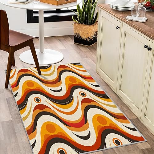 Miniatura 12 de Alfombra vintage con remolinos, alfombras florales para sala de estar, lavable, antideslizante, retro de los años 70, 8 x 10 pies, alfombra de suelo