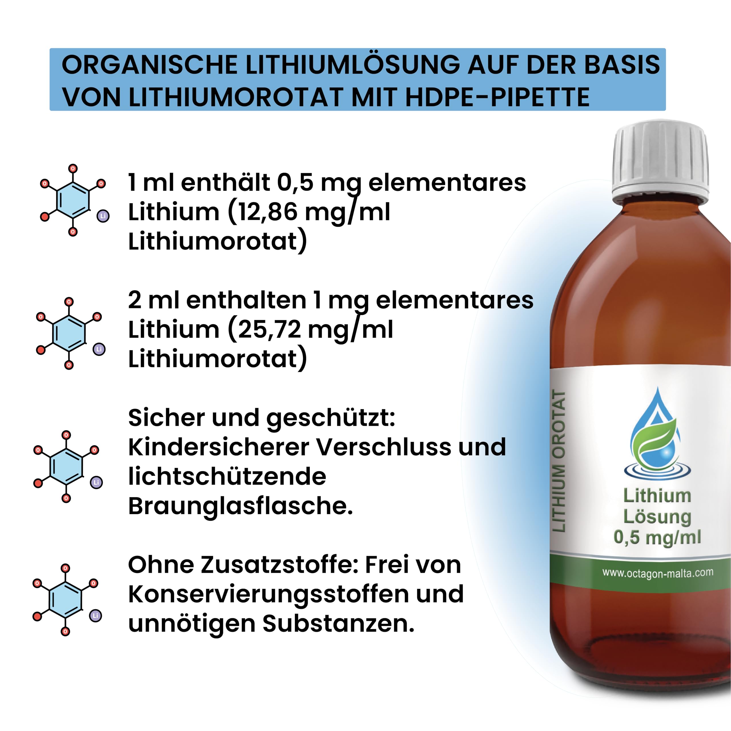 Lithium Lösung 500ml für Aquaristik mit 0,5mg/ml Lithium - 500ppm