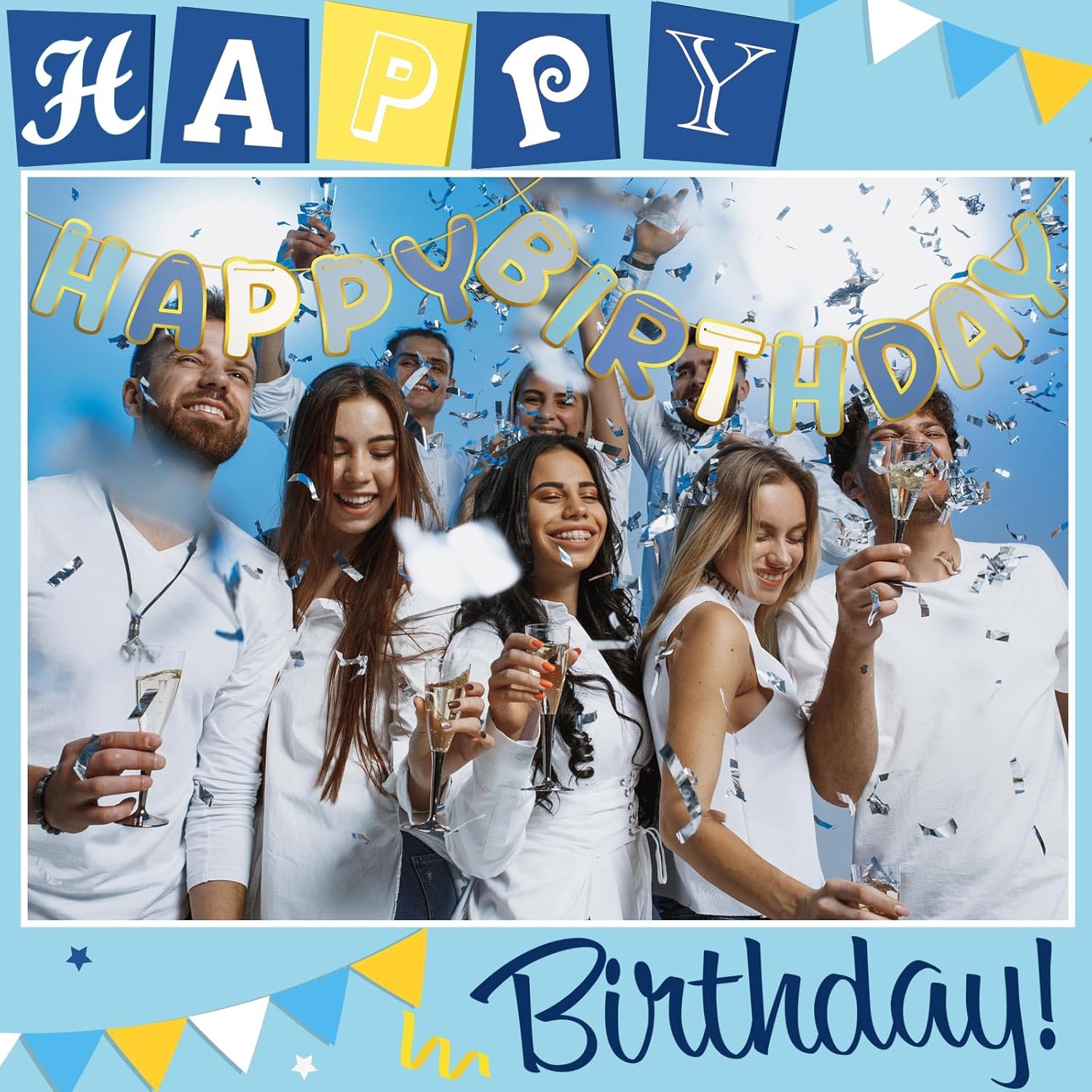 TaoBary Blue Happy Birthday Banner Pre-strung Birthday Party Decorations No DIY Hanging Banner Sign Hanging Decor for Women Men Boys Girls Party Supplies Backdrop - Image 4