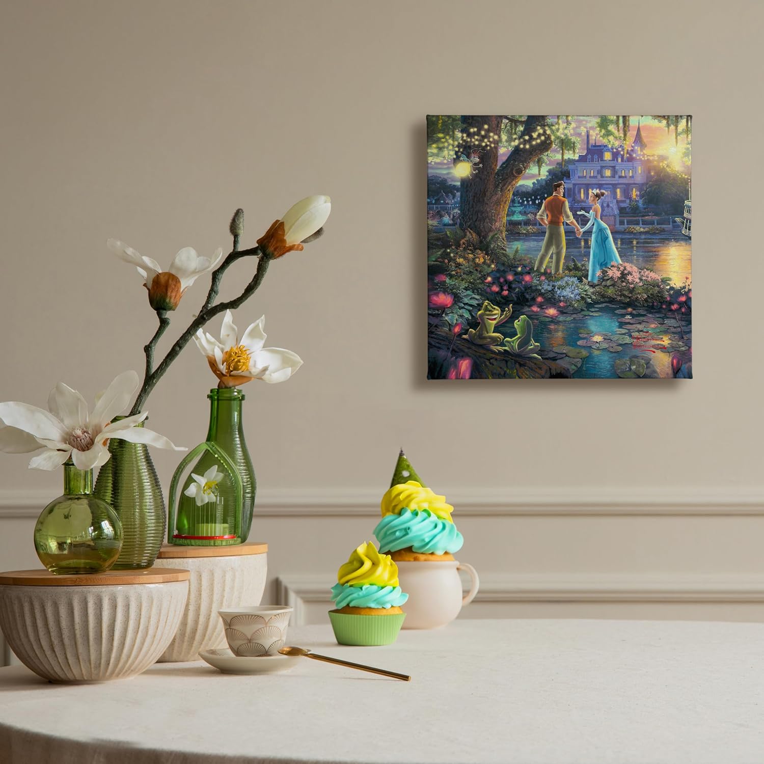 Thomas Kinkade The Princess and The Frog 14" x 14" Gallery Wrapped Canvas Art | Frameless Room Wall Art | Certificate of Authenticity Included