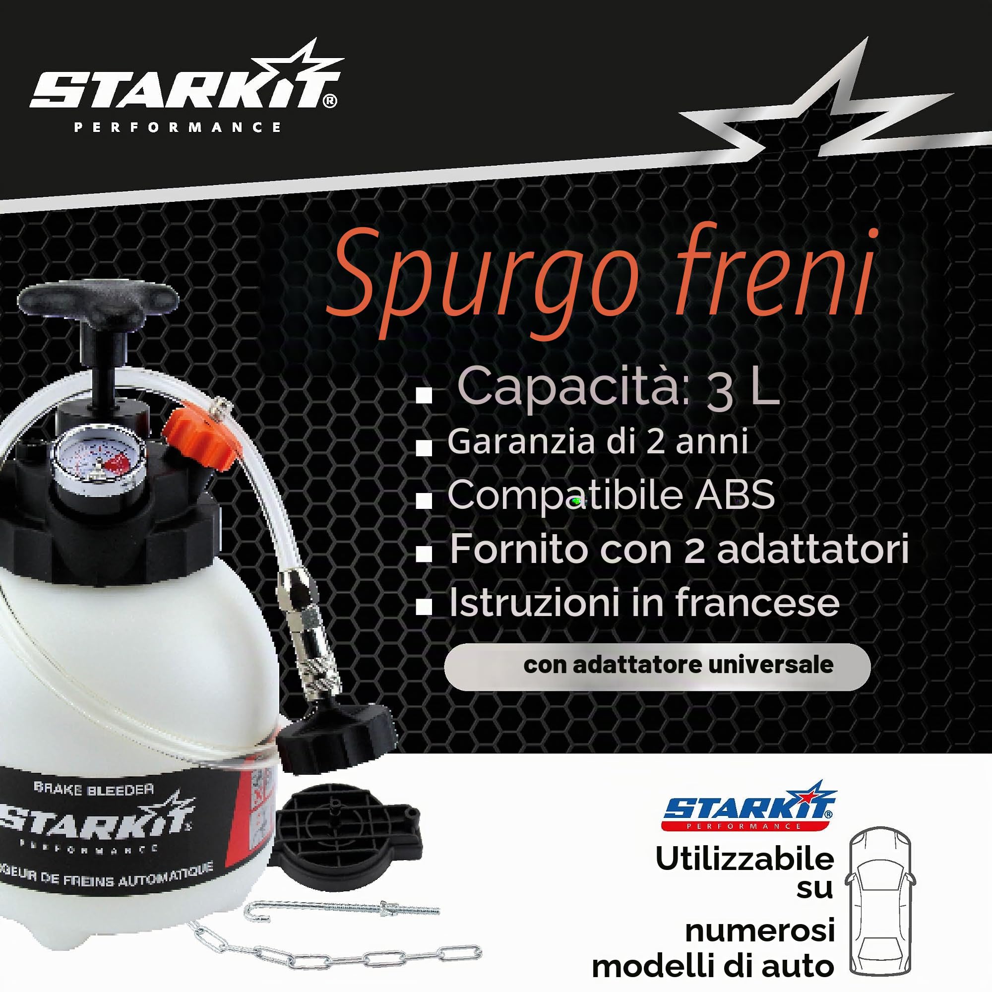 Spurgafreni (3 Litri) con Adattatori Universali Multimarca | Kit Spurga freni per Auto | Qualità Professionale