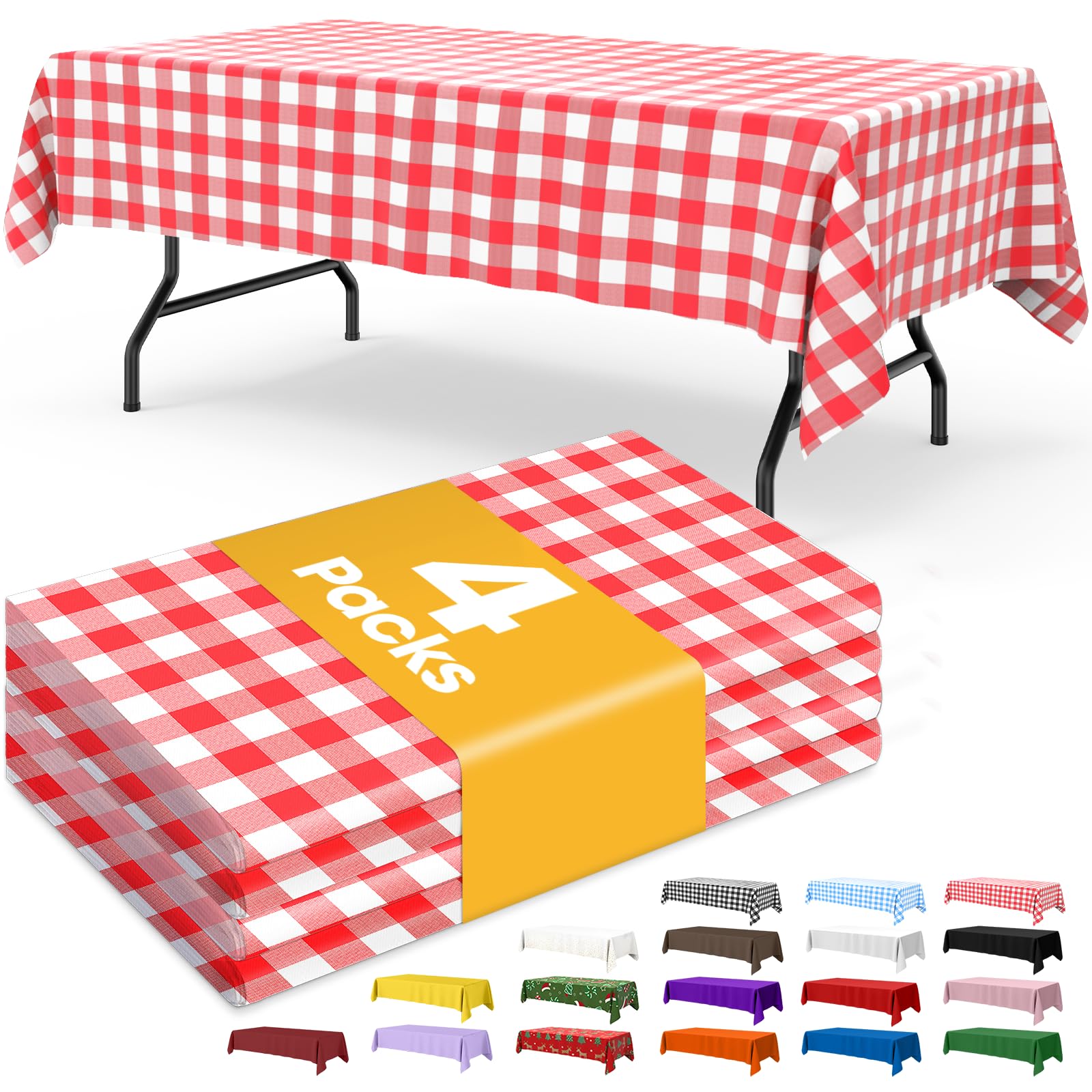 Niuara Red Checkered Plastic Table Cloth Disposable, 4 Pack, 54 x 108 in
