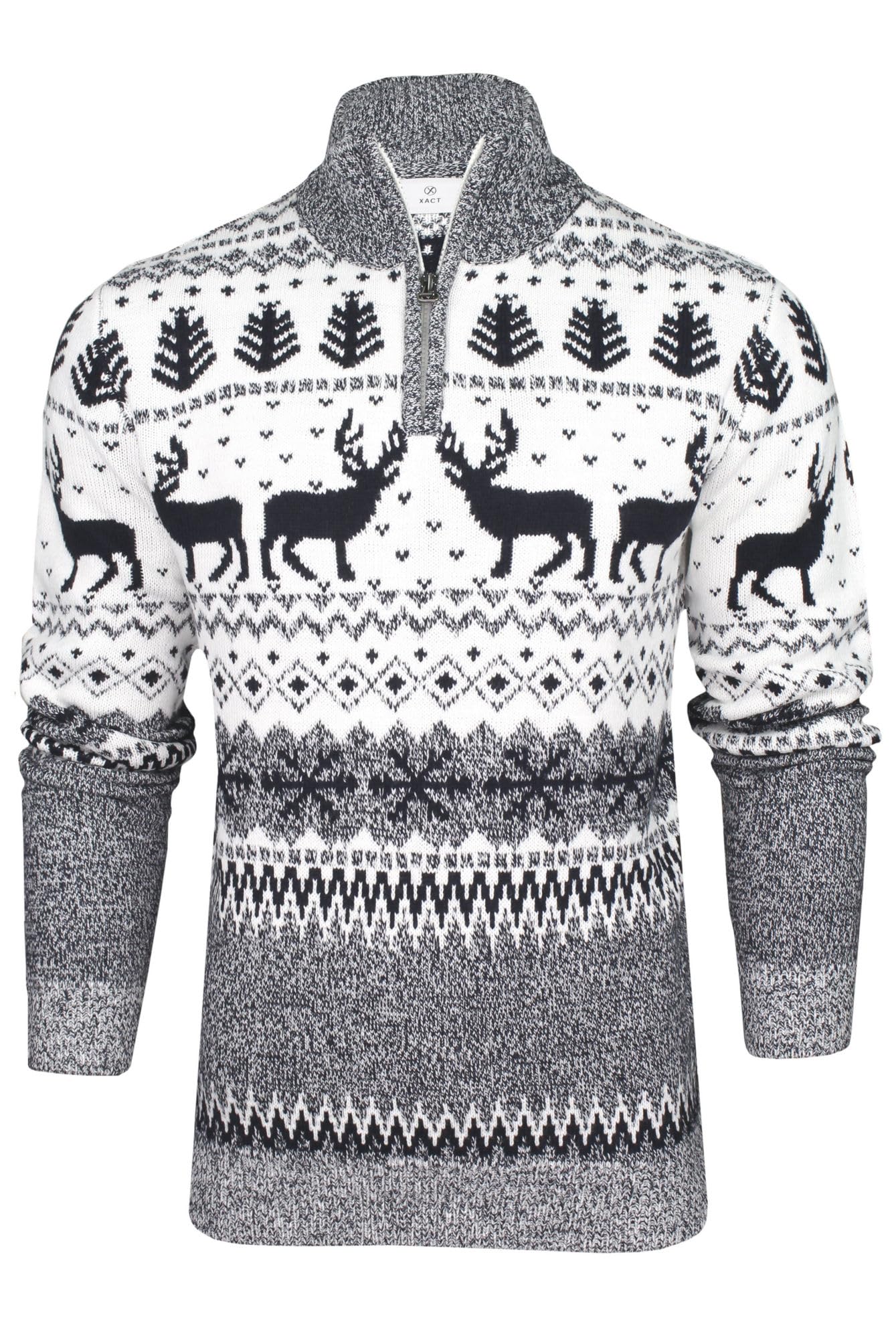 Xact Maglione Natalizio da Uomo con Zip a 1/4 con Tradizionale Motivo Festivo Fairisle