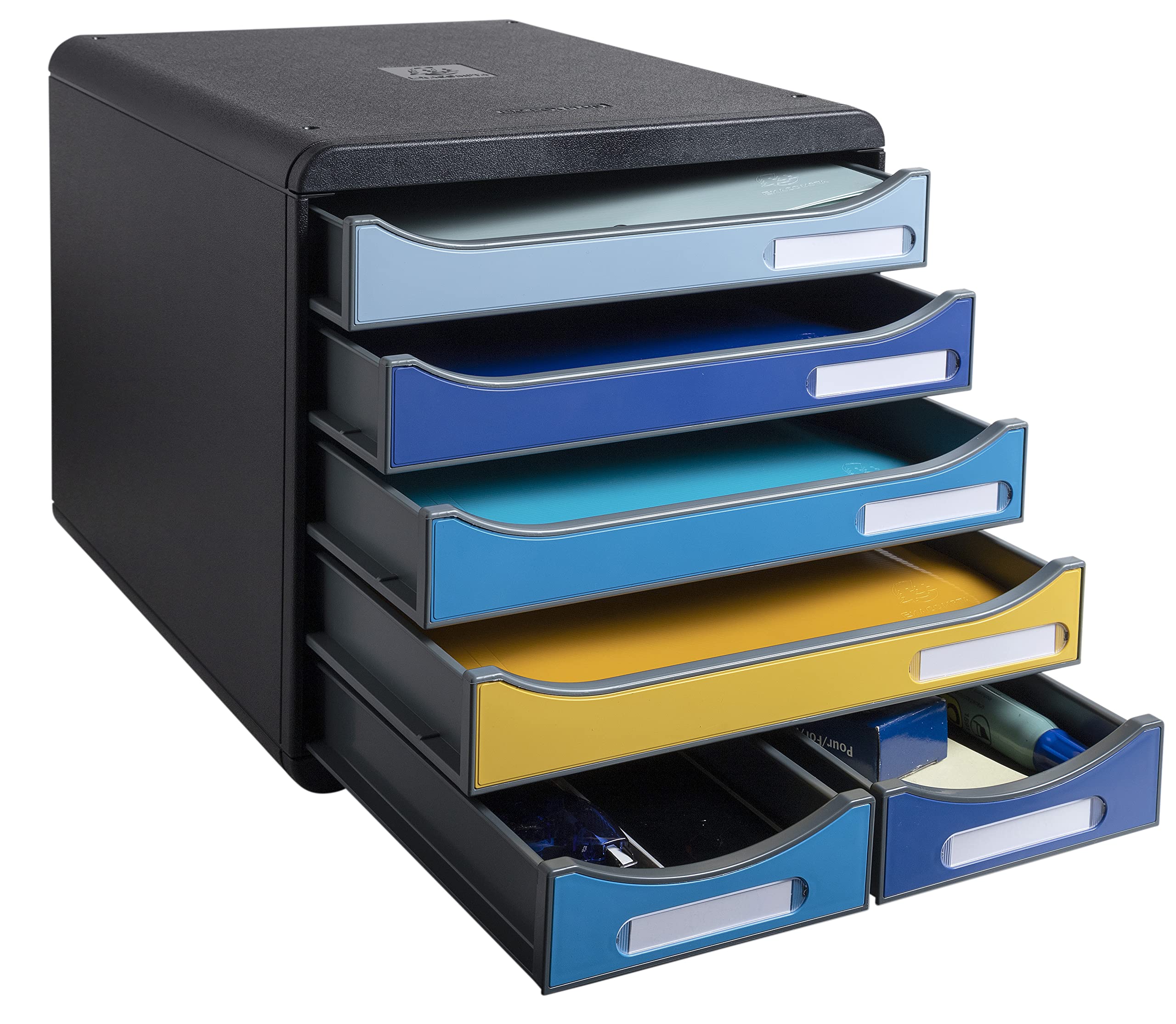 Exacompta - Rif. 3124202D - BIG-BOX MAXI - 1 Cassetto 4 cassetti per documento A4+ e 2 cassetti piccoli per utensili - Dimensioni esterne: P 34,7 x 27,8 x H 27,1 cm - BeeBlue