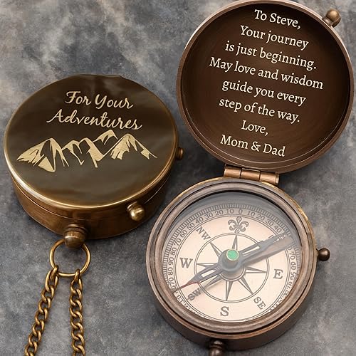 Miniatura 7 de Brújula grabada para hijo o nieto – Brújula de bolsillo de latón personalizada – Recuerdo personalizado de papá, mamá o abuelos – graduación,