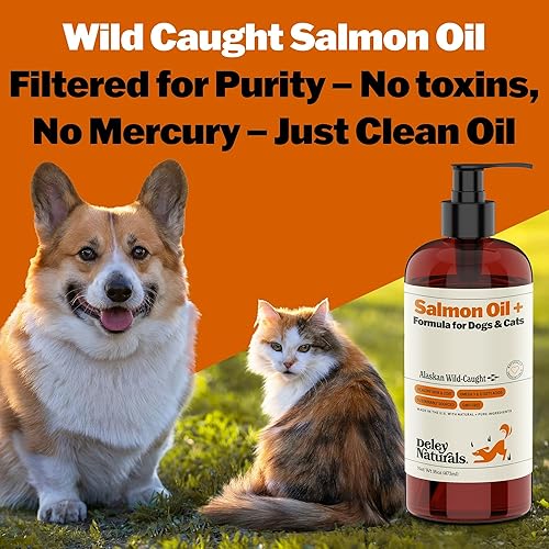 Miniatura 5 de Deley Naturals Aceite de salmón capturado en la naturaleza de Alaska prémium para perros y gatos, suplemento de aceite de pescado rico en omega-3