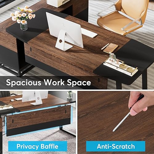 Miniatura 8 de Tribesigns Escritorio para computadora en forma de L con gabinete, escritorio ejecutivo grande de oficina con estantes de almacenamiento, juego de