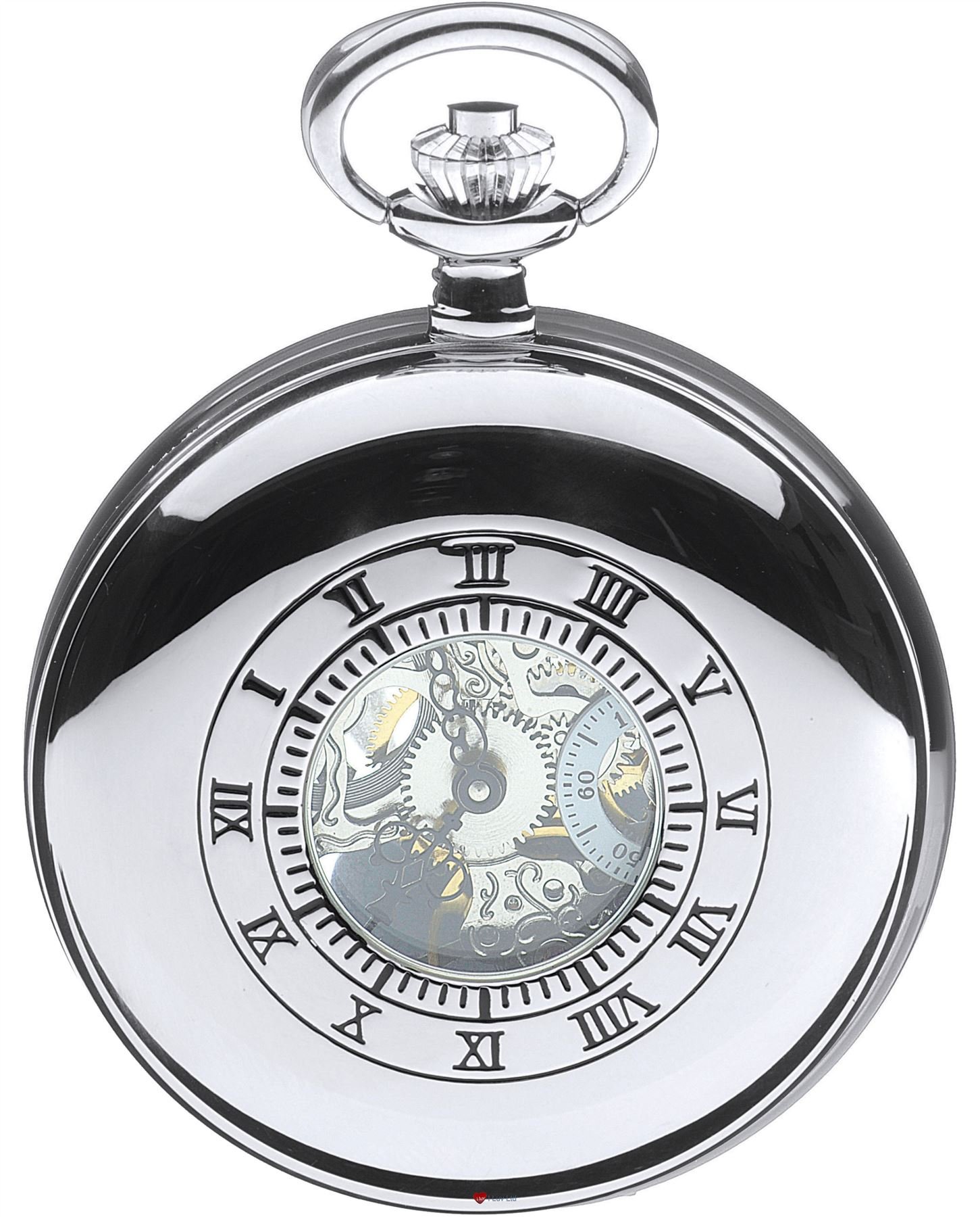 I LUV LTD Skeleton Pocket Watch Half Hunter 17 Jewelled Mechanical Chromed Case - Luxury