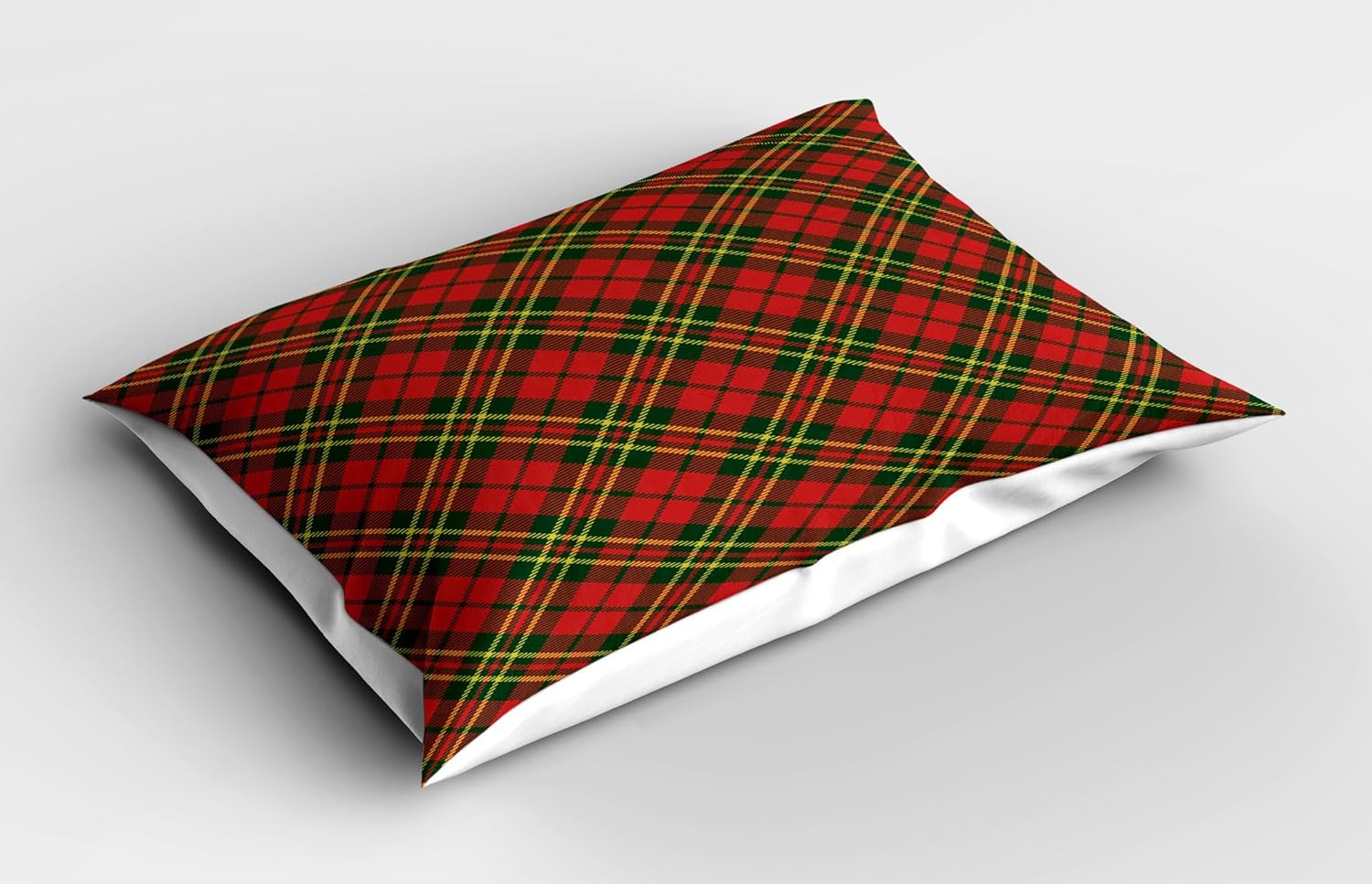 Ambesonne Checkered Pillow Sham Set of 2, Irish Tartan Plaid Motifs Christmas Vibes of Geometrical Stripes, Quality Microfiber Bedding Item for All Seasons, 30" x 20", Emerald Yellow Vermilion