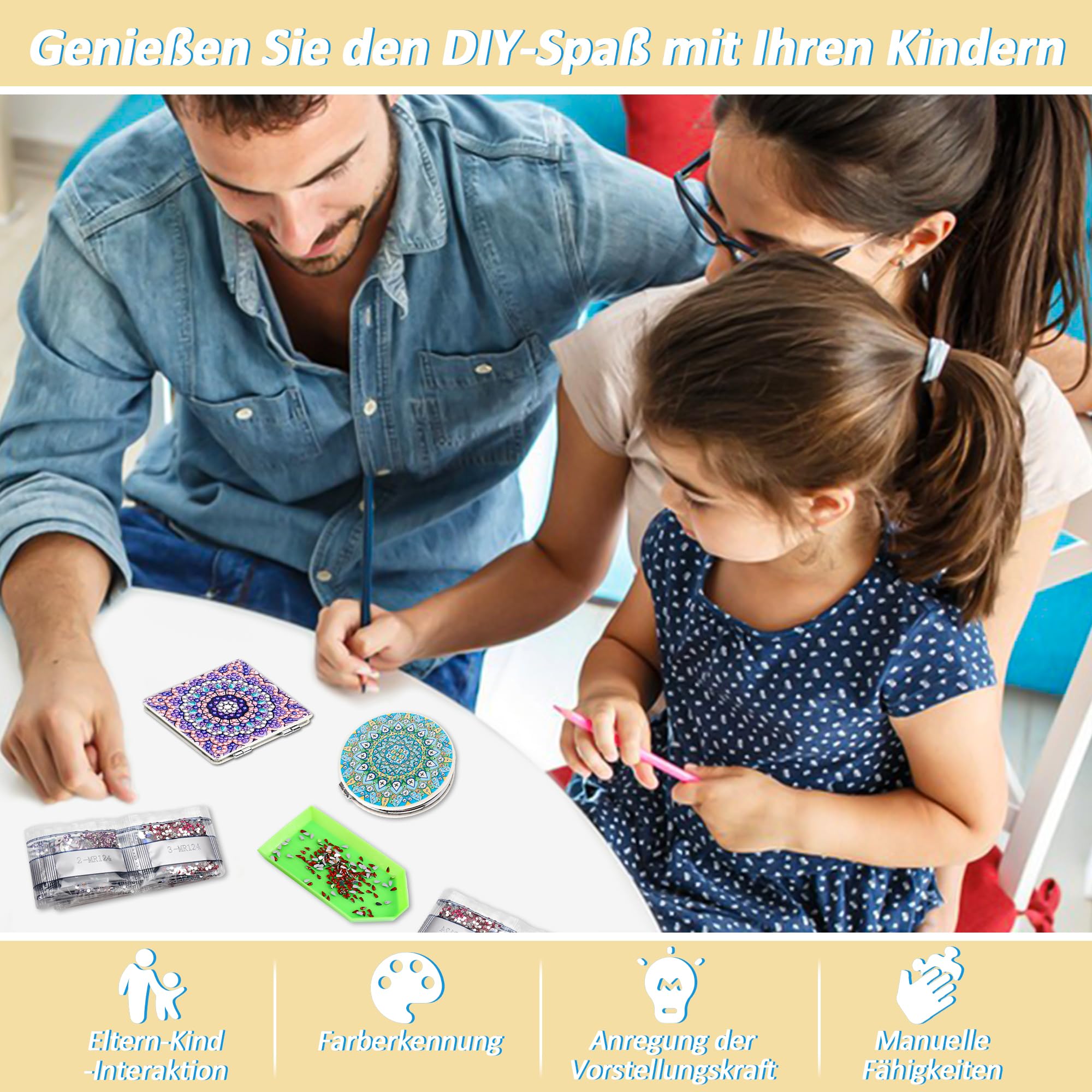 Diamond Painting Specchi Tascabili Fai Da Te - 4 Pezzi Con Diamanti E Colla, Kit Per Bambini E Adulti - 4