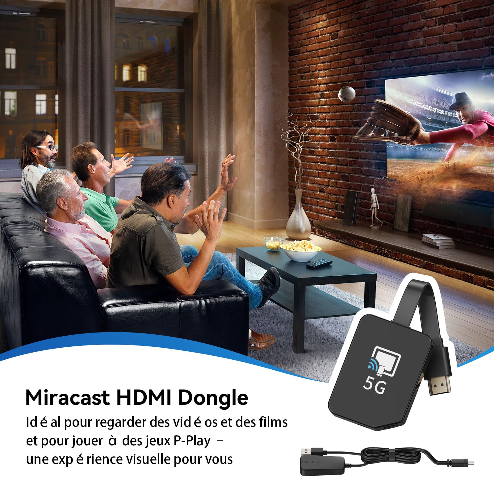 4K Miracast hdmi dongle,5G Wireless HDMI Display Dongle，Dongle HDMI sans Fil Adaptateur Compatibles i-Phone/i-Pad/Android/i-OS Supporte Miracast,DLNA, Airplay