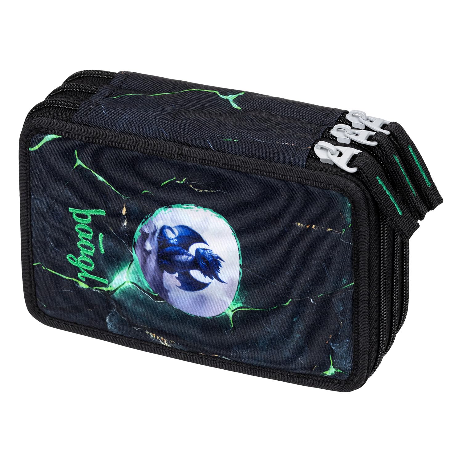 Baagl 3 Compartment Pencil Case for Boys Girls School Pencil Case for Stationery School Supplies Pencil Case Pencil Case for School, Dragon, L, Colourful, playful, modern, practical