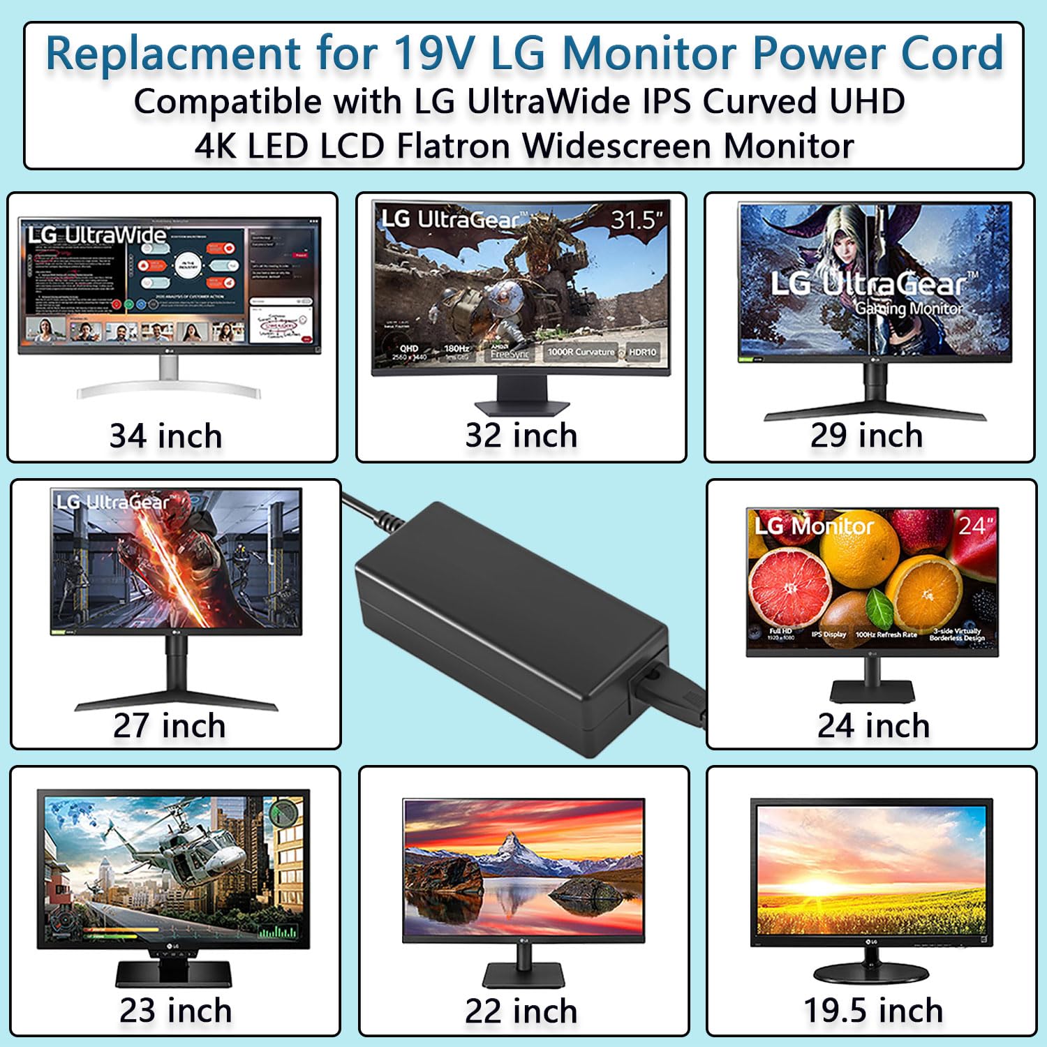 Amazon.com: DC 19V Power Cord Replacment for LG Monitor Power