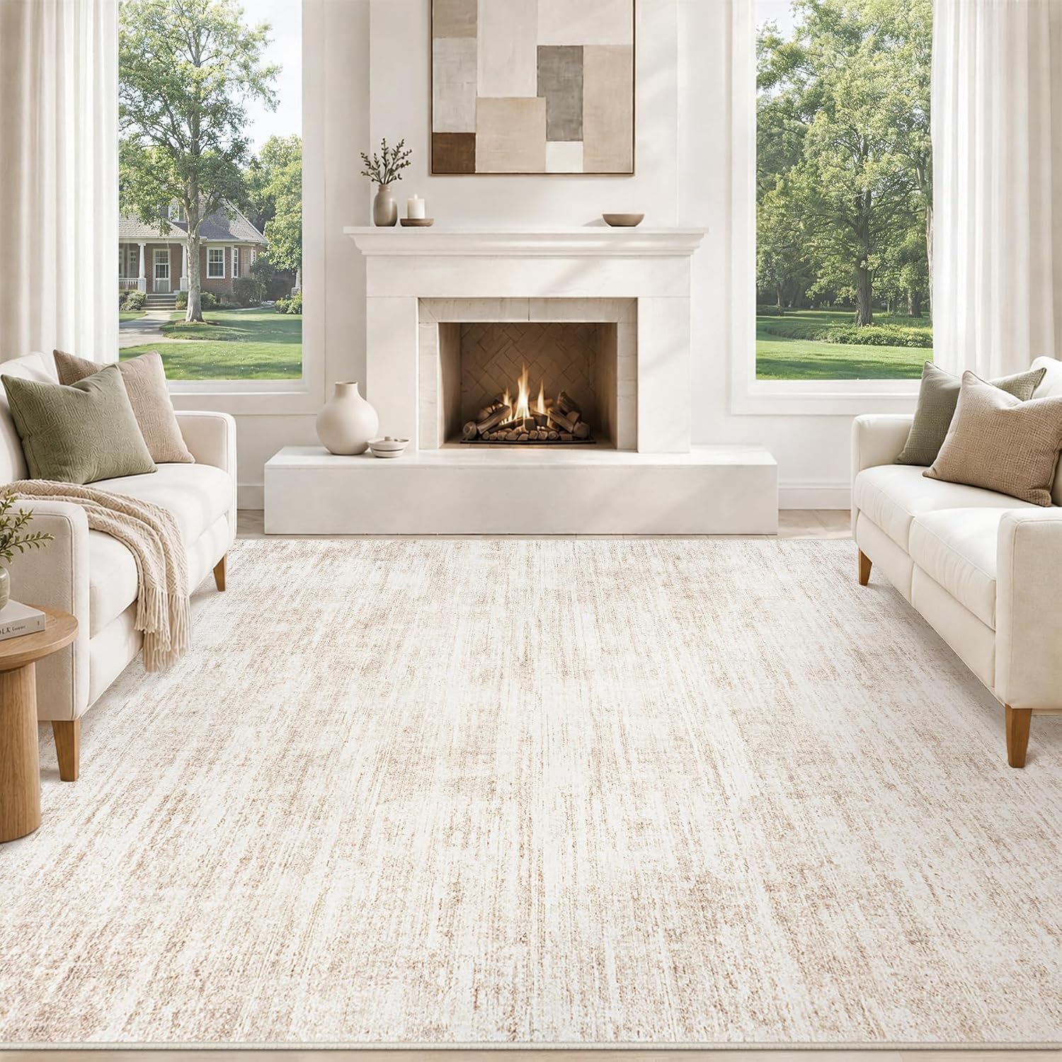 8x10 Area Rugs for Living Room Washable Rug Neutral Abstract Beige Carpet | Bedroom, Large, Dining Room, Nursery, Modern, Indoor, Kids, Playroom, Office, Non Slip, Stain Resistant, Non Shedding, Soft