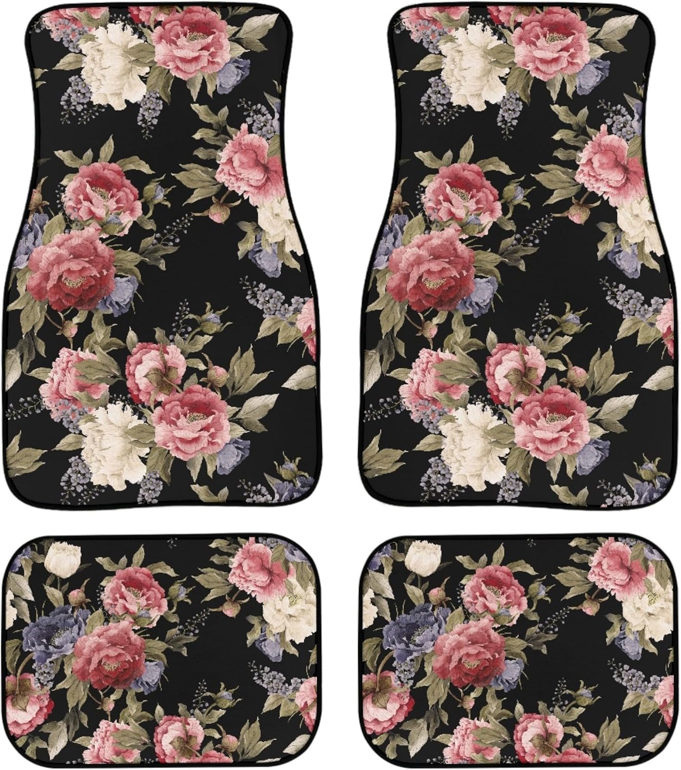 Dark Vintage Floral Flowers Print Car Floor Mats Set of 4,Seamless Floral Pattern