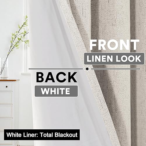 Miniatura 5 de PrinceDeco Cortinas de lino 100% opacas para dormitorio de 84 pulgadas de largo, juego de 2 paneles de cortinas opacas con pestaña trasera y