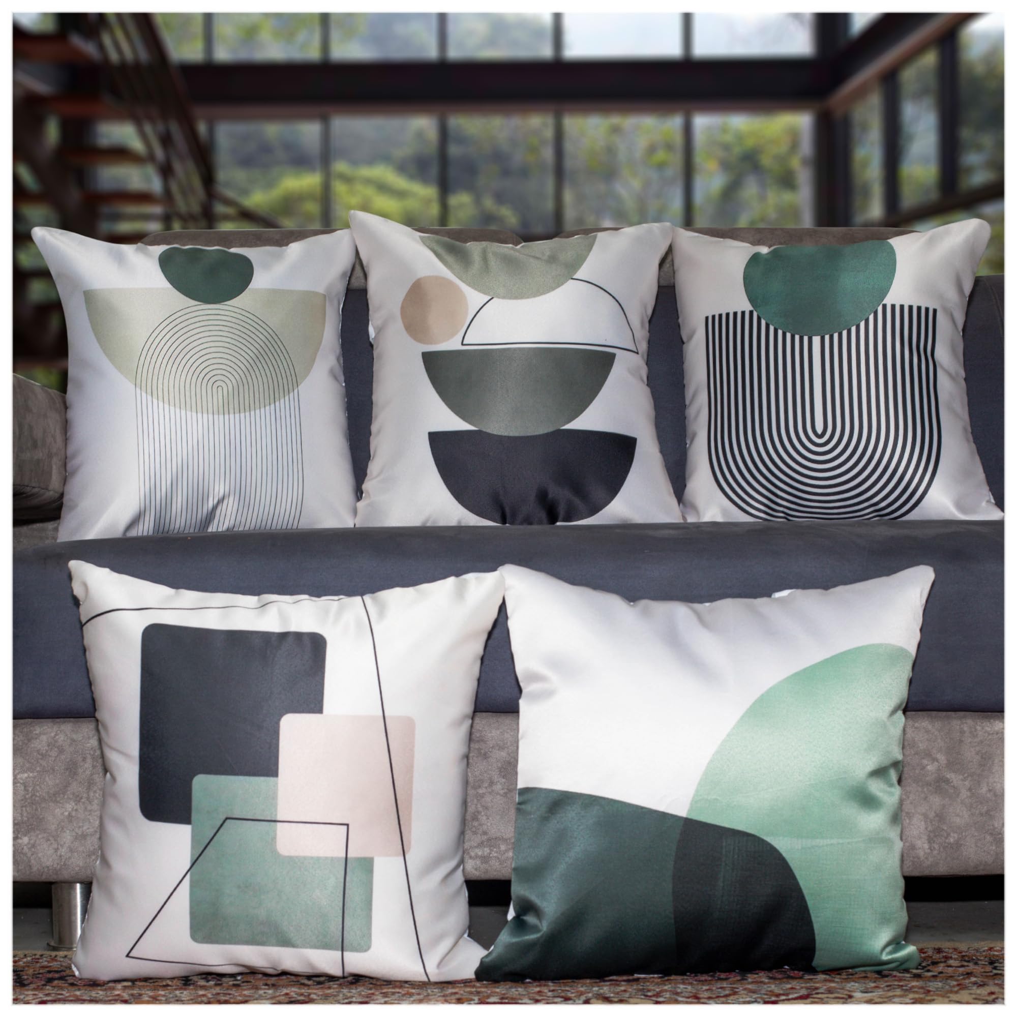 Vendola Satin 250TC Sofa Cushion Pillow Covers, Multicolor, Set of 5 Cushion Covers (24X24 Inches, Semi Circle Art) (B0CDD842R1) Amazon Price History, Amazon Price Tracker