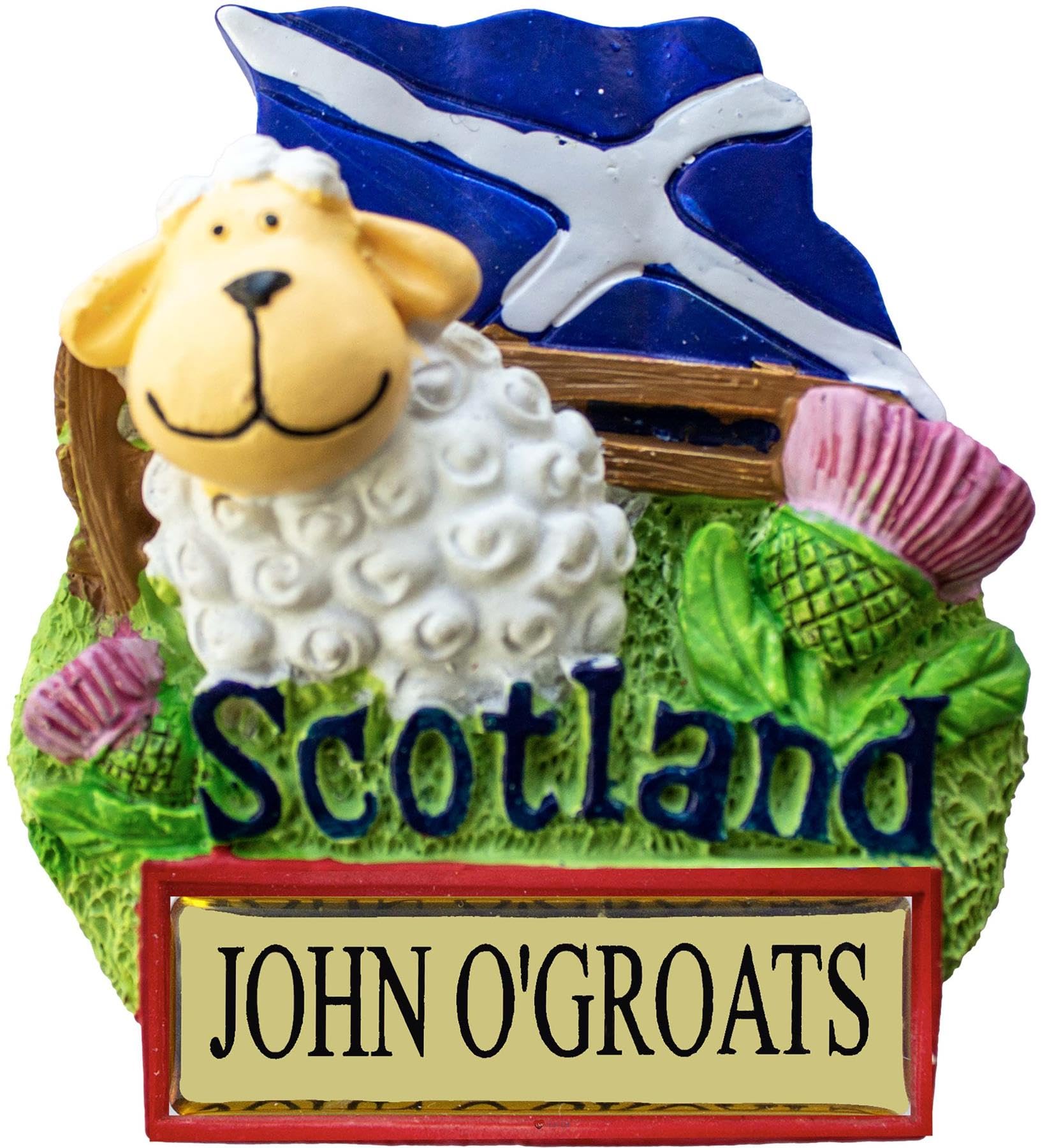I Luv Ltd John O'groats Fridge Magnet, Sheep In Field With Scotland Flag And National Flower Thistle, Scottish Gifts