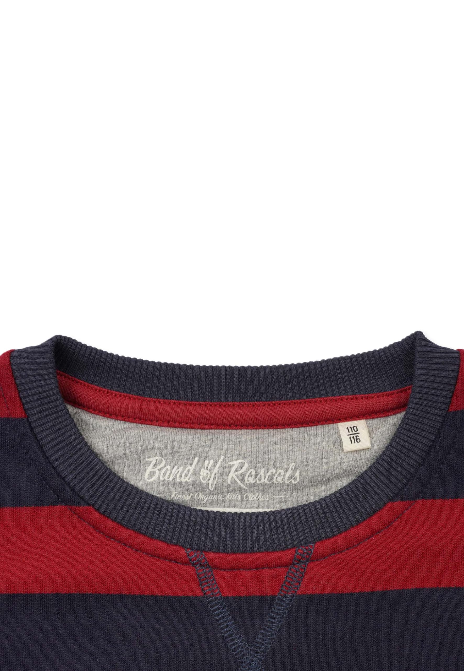Band of Rascals Dziecięca bluza z długim rękawem w paski bawełna ekologiczna, Granatowy - Brick-Red, 140