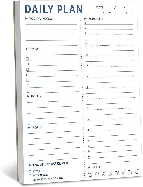 90 Sheets Daily Planner Notepad ,(Including Daily Focus, To Do, Notes, Meals, Schedule, Water Reminder, Assessment)