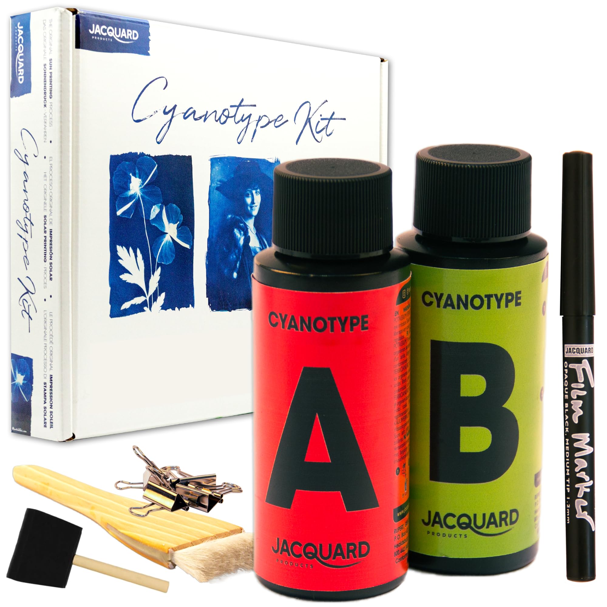 Jacquard Cyanotype Kit for Sun Prints - Complete Sun Printing Kit with Pre-Measured Cyanotype Chemicals, Fine Art Cyanotype Paper, Glass Frame & Accessories
