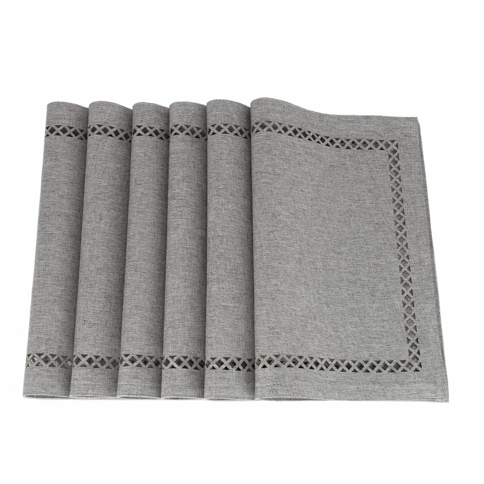Placemats Set of 6 for Dining Table with Hollow Edge Design- Table Mats 12x 18 Inch, Cloth Place mats Machine Washable (Grey 6pcs)