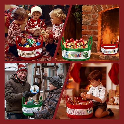 Miniatura 7 de Cestas de Navidad personalizadas con nombre, cesta de cuerda de algodón personalizada para decoración de Navidad con la familia, cesta de regalo