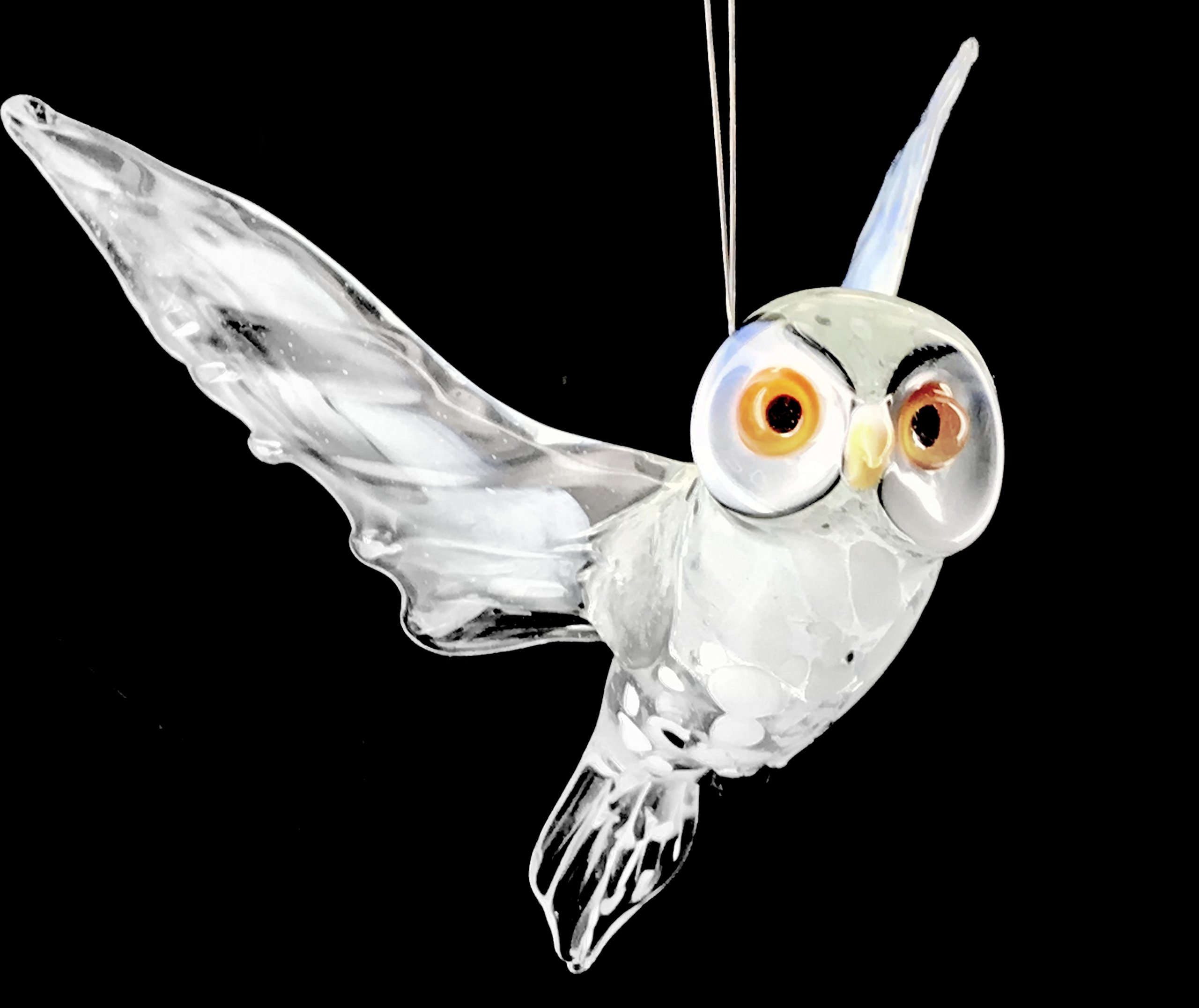 Hanging Snowy Owl – White Owl, Polar Owl – Glass Bird with Wings Decoration