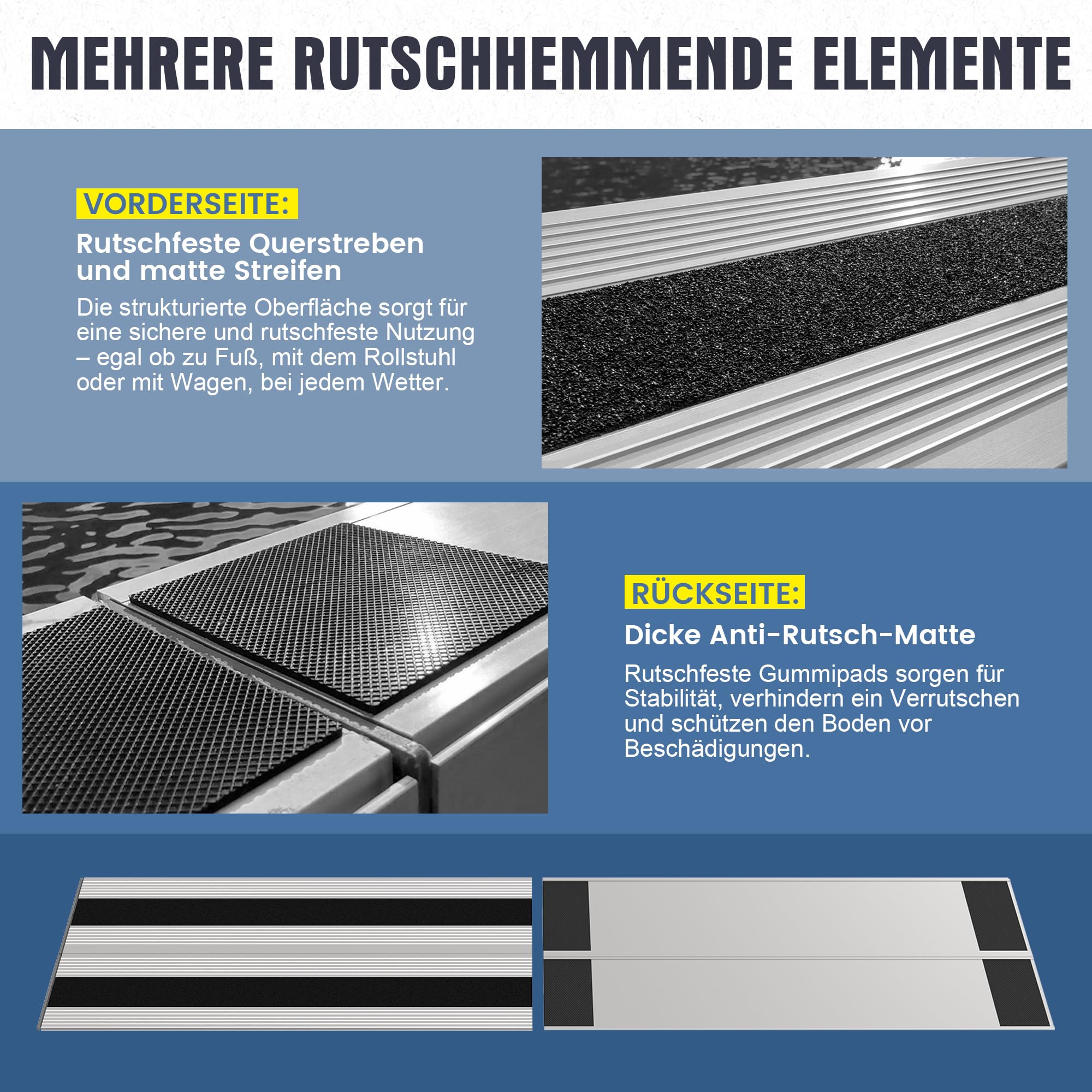 Rampa modular de aluminio para puerta de casa, escalones, ajustable y antideslizante, para sillas de ruedas, cochecitos, etc. Capacidad de carga de 500 kg (7,6 cm de altura)