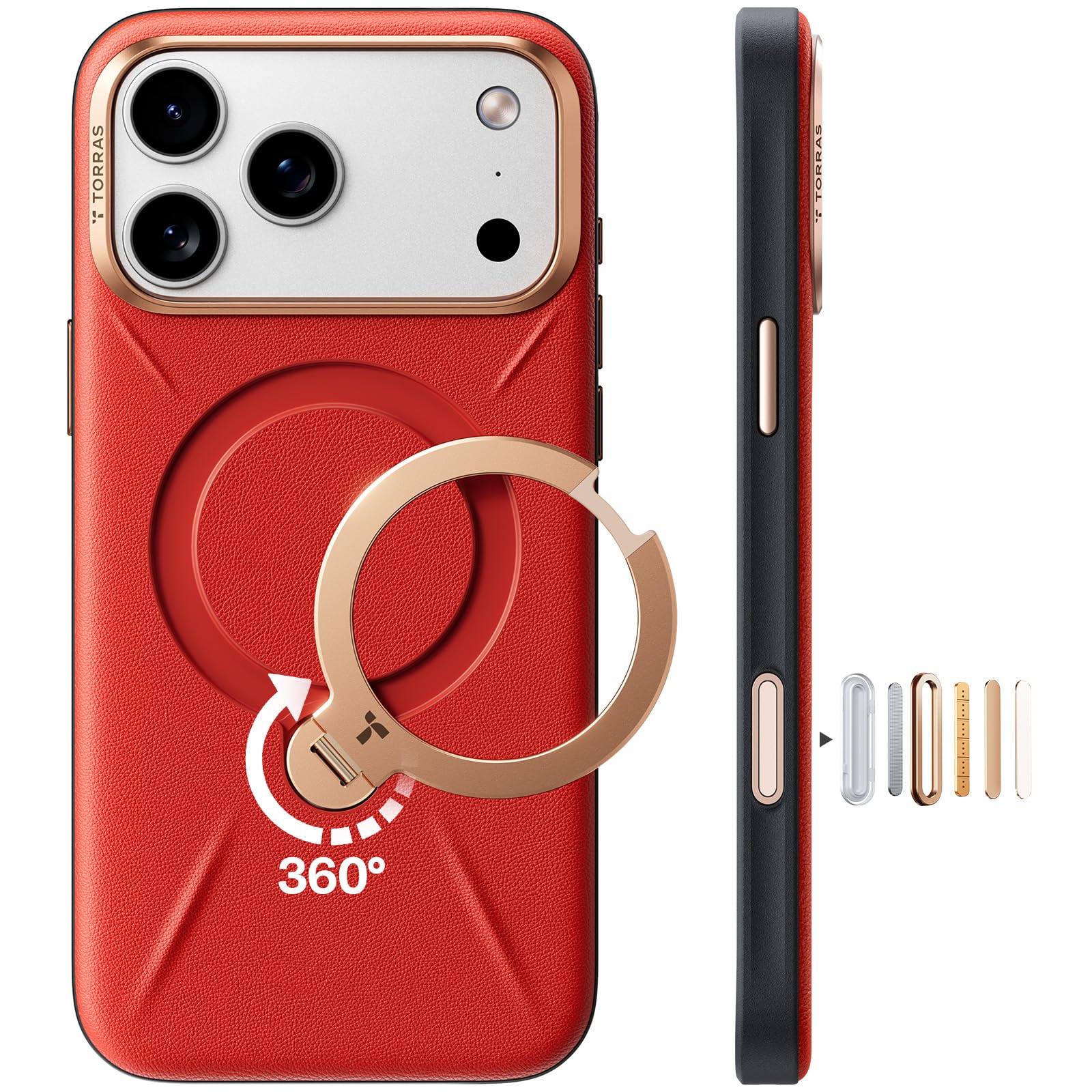 TORRAS Ostand Q3 VegSkin für iPhone Hülle (Klassiker Kalbsleder) (360° Magnetischer Unsichtbarer Ständer) Stoßfest Kratzfeste Handyhülle Edle Lederstruktur