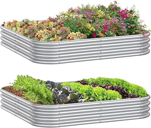 Miniatura 8 de 2 piezas de 10 x 2 x 1/8 x 4 x 1/6 x 6 x 1 pies, para exteriores, galvanizado, de metal, elevada, para flores, 9 en 1, jardinera elevada ajustable