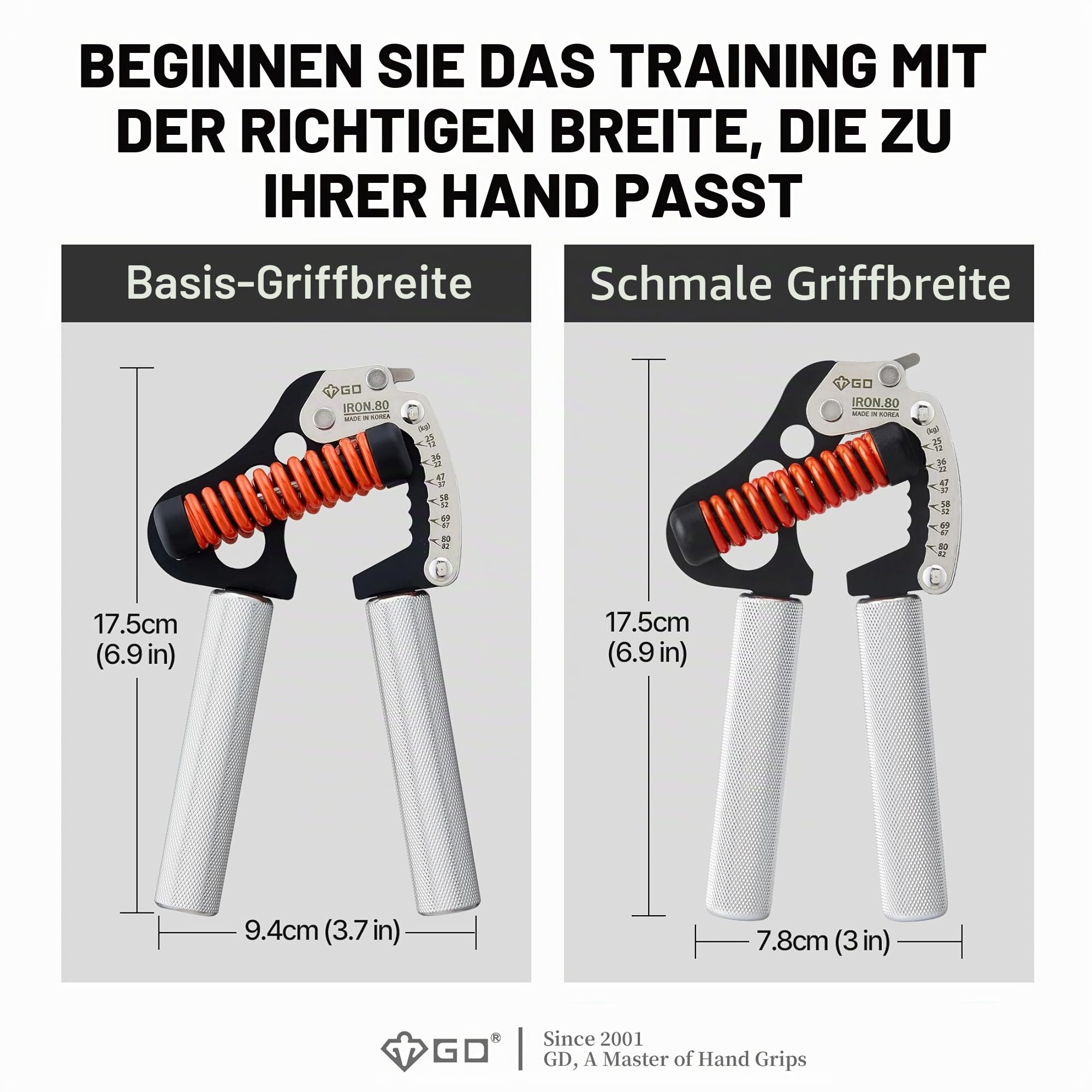 GD Iron Grip Griffkrafttrainer (verstellbare Handgriffe für Krafttraining), Trainer für Handgelenk- und Unterarmkraft