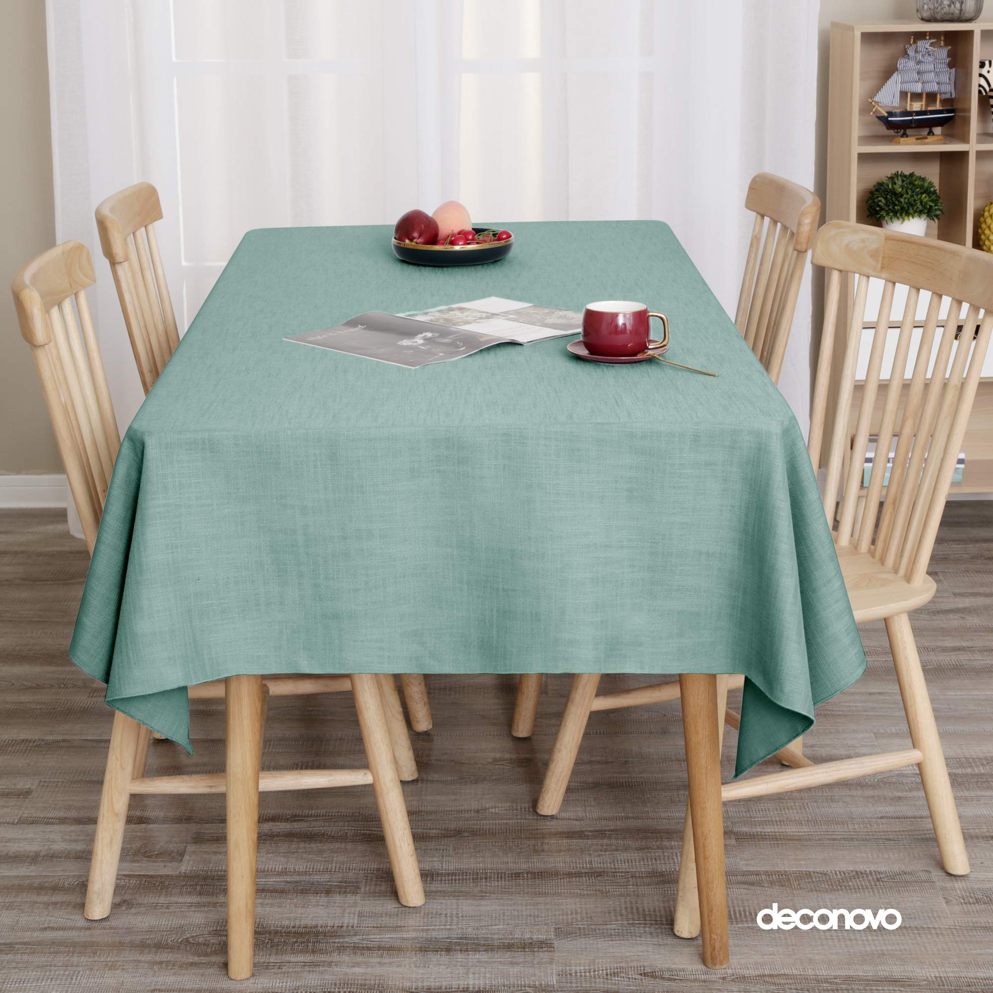 Deconovo Green Faux Linen Tablecloth Water Resistant Tablecloth Rectangular Table Cloth Washable Wipeable Table Cloth For Party 132X178cm