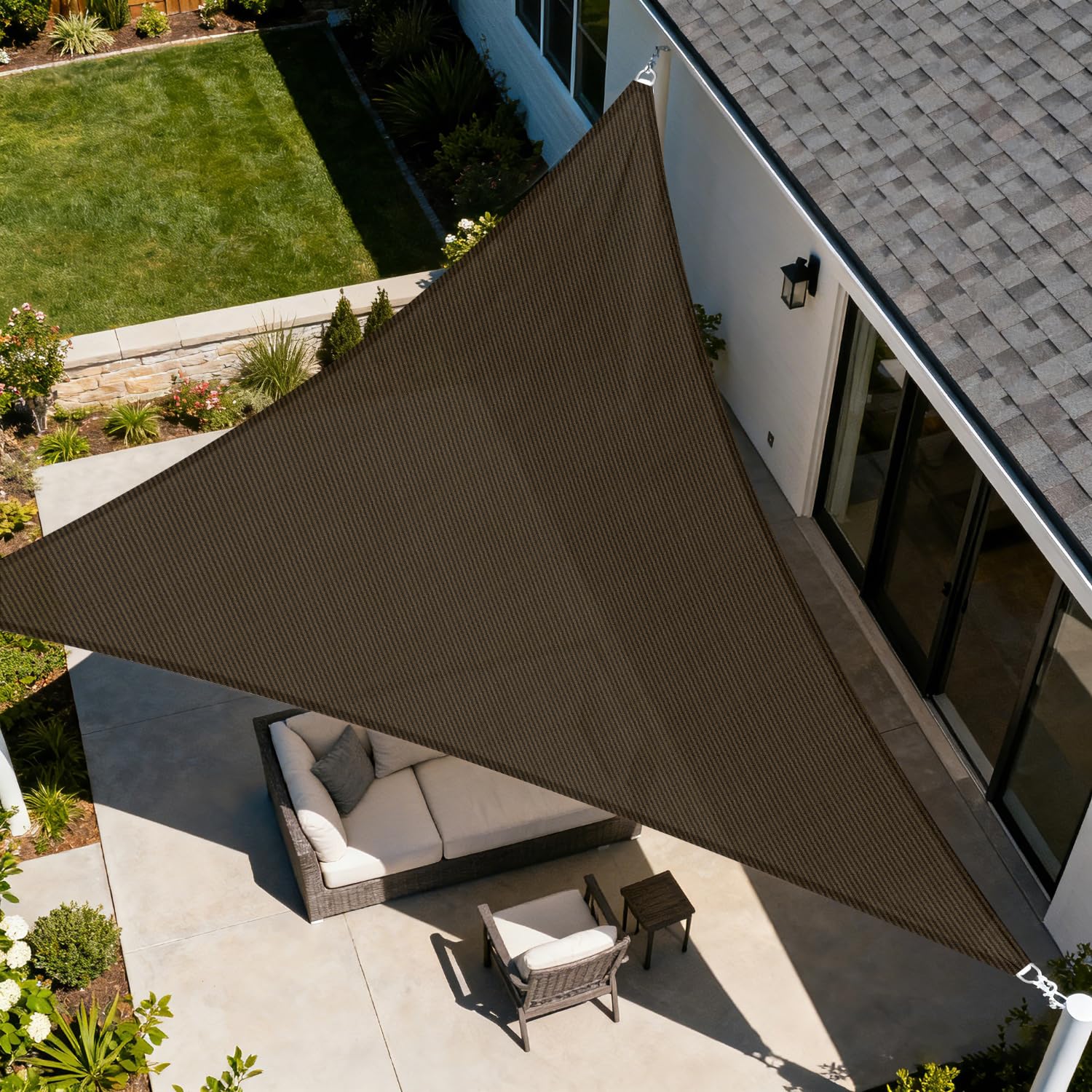 Windscreen4less 9' x 21' x 22.8' Sun Shade Sail Right Triangle Outdoor Canopy Cover UV Block for Backyard Porch Pergola Deck Garden Patio (Brown)