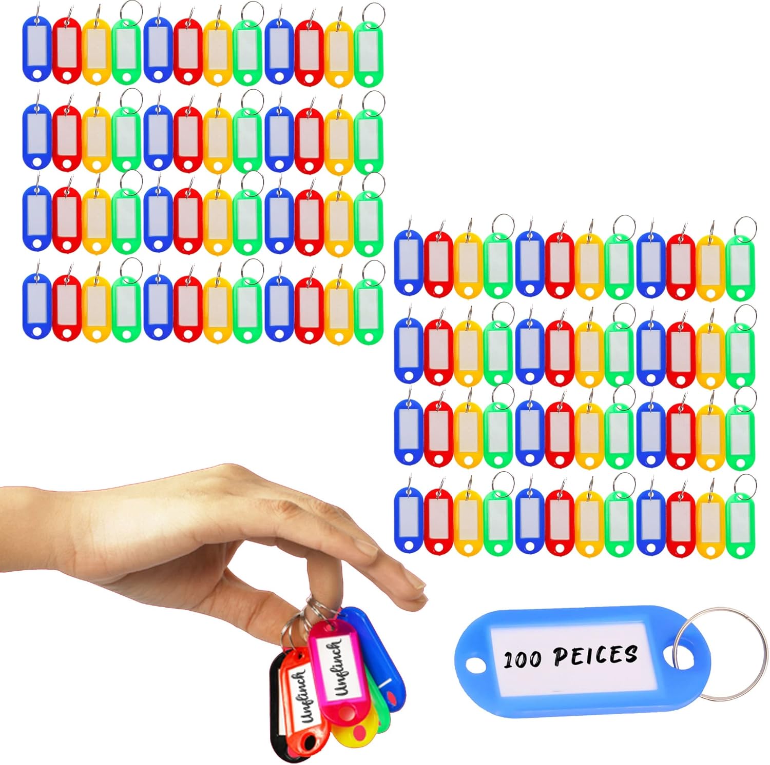 100 Key Tags with Labels 4 Colours, Plastic Box with Paper Labels