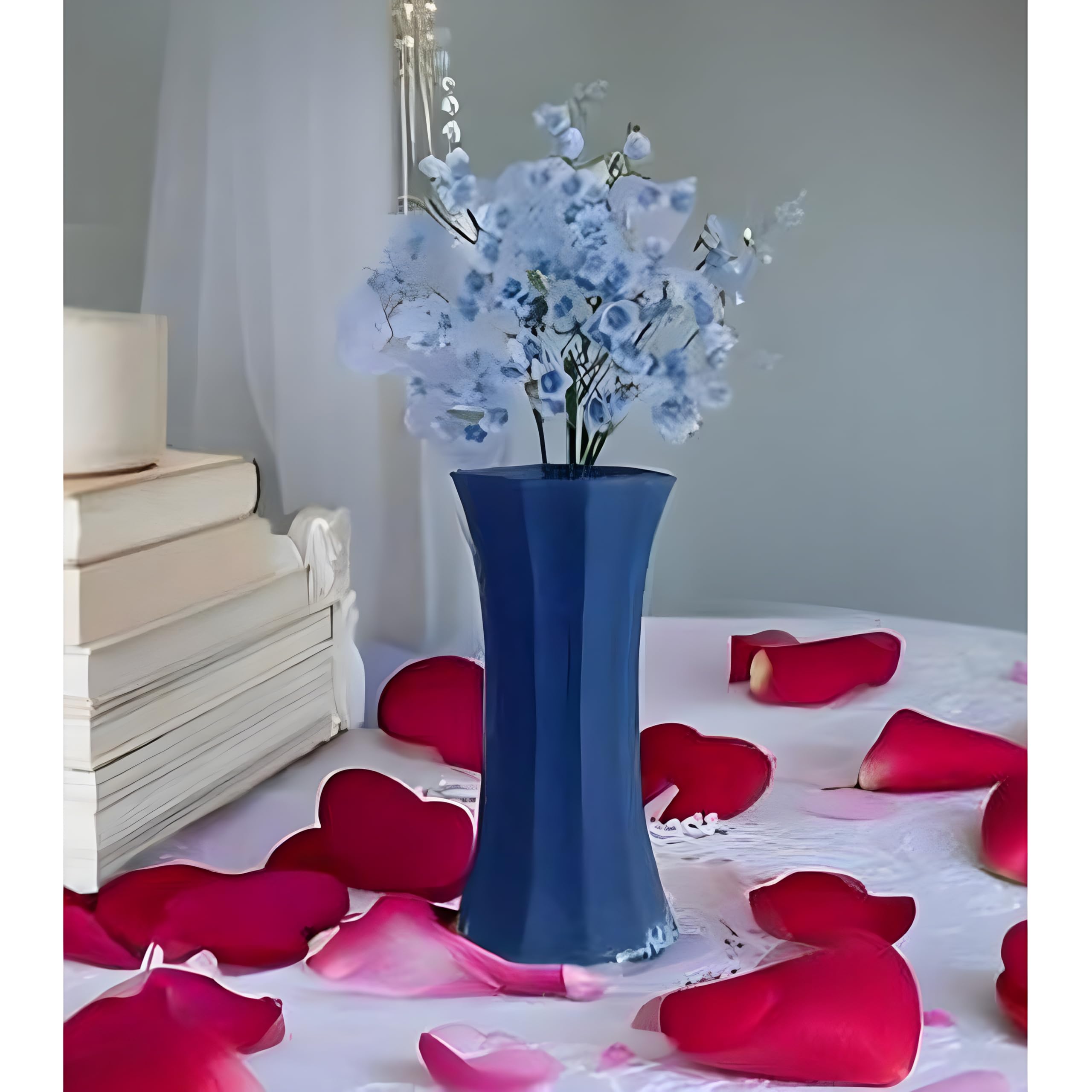 Lasaki Vanya Big vase Blue Ceramic Flower Vase for Living Room, Bedroom, Dining Table, Home Decoration, Artificial Flowers|D- 7 X H - 15 cm|Flowers not Included-image-41