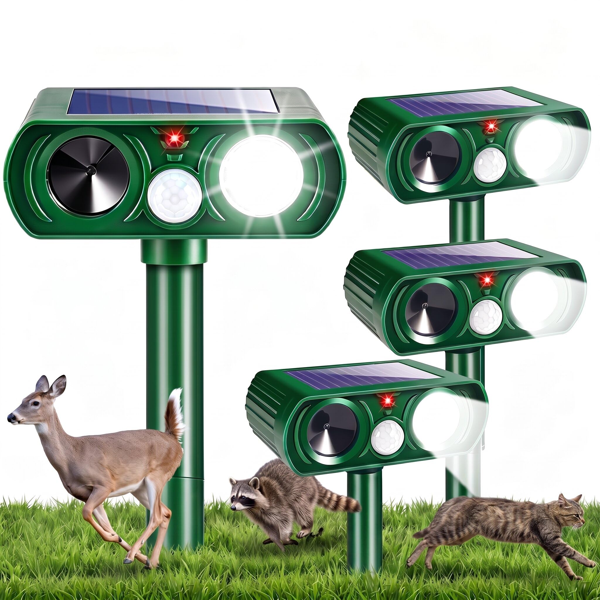 Photo 1 of 4 Pack Upgraded Sonic Fortress Pro Deer Repellent Solar Ultrasonic Animal Repellent Cat Deterrent Outdoor with Motion Sensor Strobe Light for Rabbit Skunk Raccoon Squirrel Fortress Pro for Yard Garden