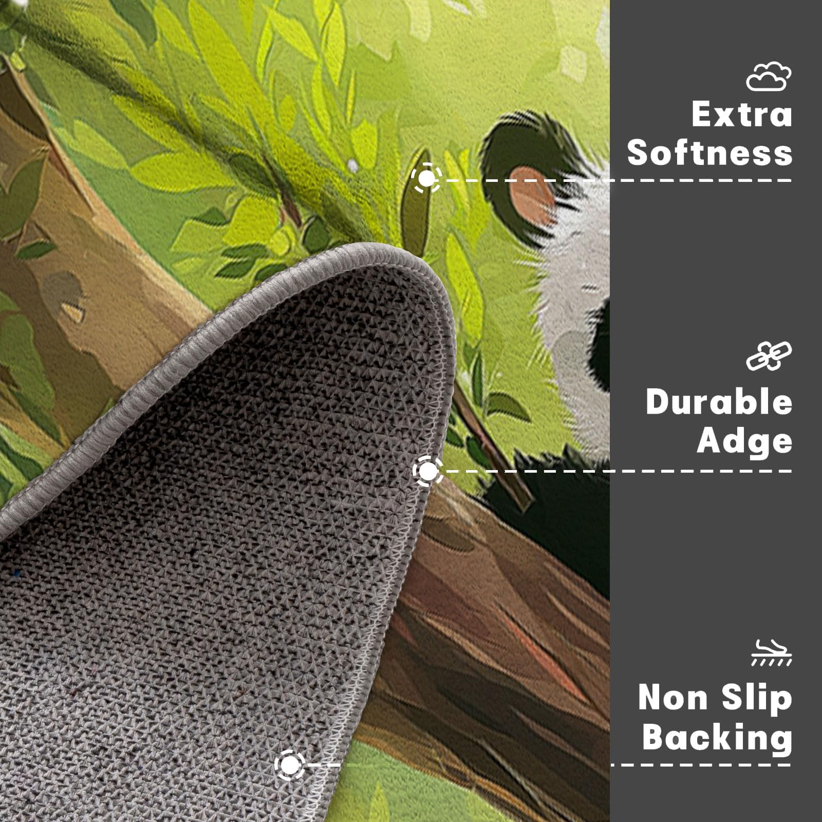 Waschbar Fußmatte Panda Aus Astbaum - 80x120cm -Willkommen Fussmatte Wald-Cartoon-Tiere rutschfeste Fußmatte für den Eingang für Hauseingänge, Flure, Außentüren