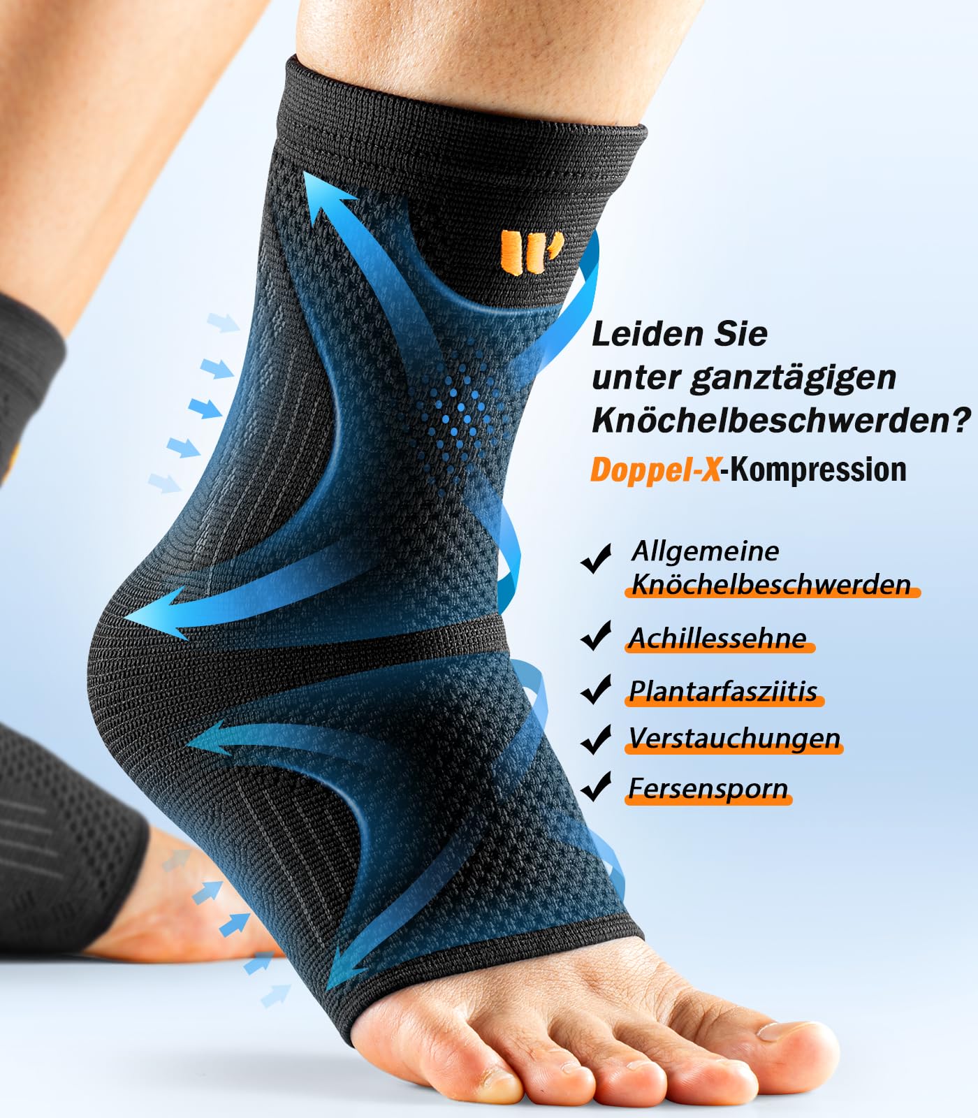 Knöchelbandage mit 3D-Netzgewebe, Leichte Sprunggelenkbandage für Plantarfasziitis & Achillessehne, Verstellbare Fußbandage stabilisiert sanft, für Sport (Schwarz, L)