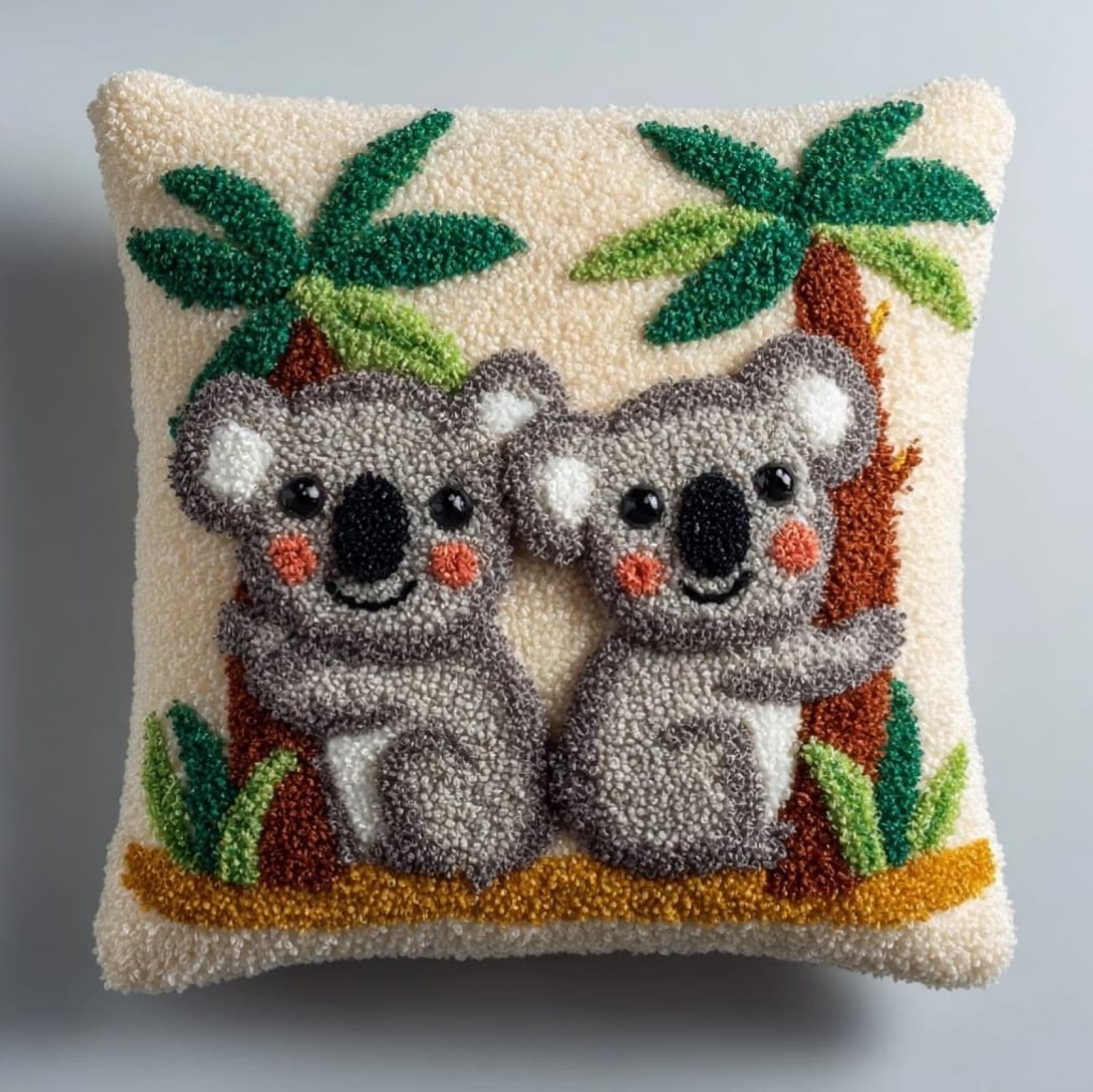 AxiangziK 43x43cm Latch Hook Cushion Making Kit,Cute Koala, 003 DIY Latch Hook Pillow Cover kit,Soft Yarn Pillow Set,Ideal Creative Gift for Adults
