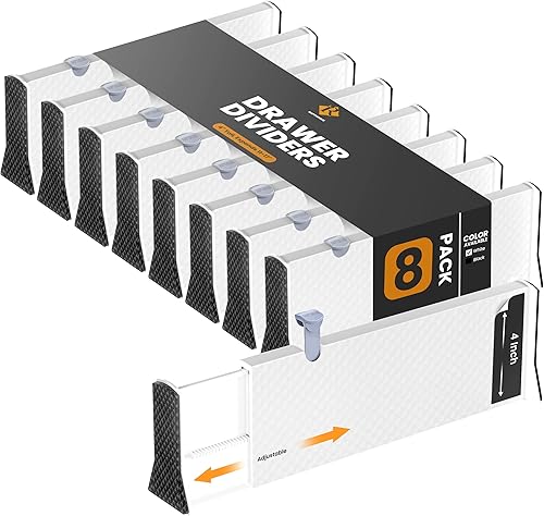 RAPTUROUS Divisores para cajones ajustables, para ropa, tocador, cocina, oficina, agarre fuerte y resistente, extremos suaves, 4 pulgadas de alto,