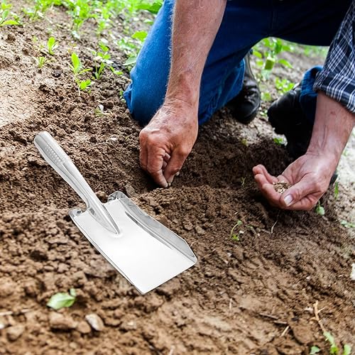 Miniatura 7 de 1 pala de jardín de acero inoxidable, mini pala de mano de nieve, herramienta de jardín para plantar suelo, excavar, trasplante, alisado (pala plana)