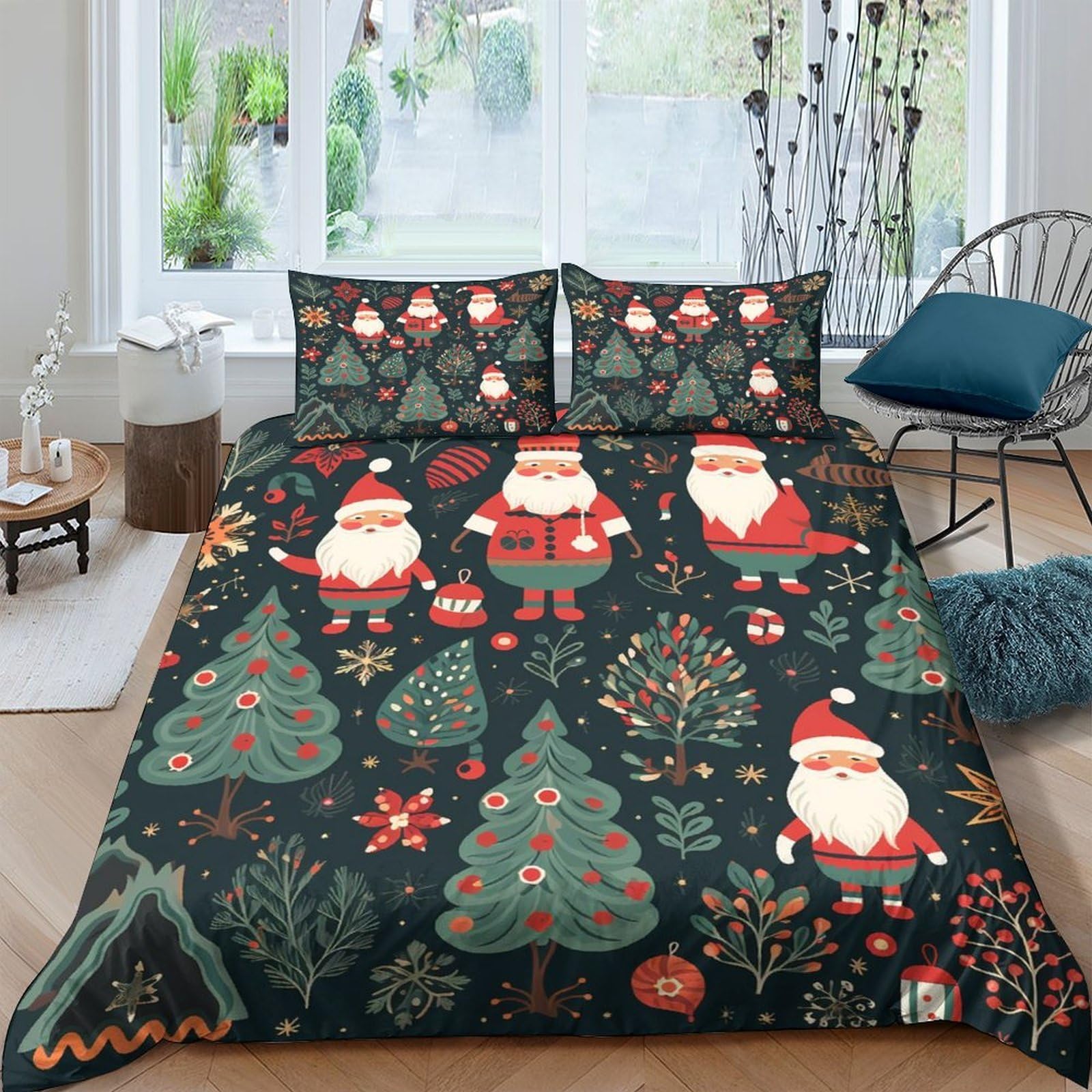 Ctjqhvkz Style-5 3D Printed Christmas Tree Fitted Sheet Microfiber Santa Snowflake Bed Cover For Bedroom Guest Room Home Decor Single（135X200cm）