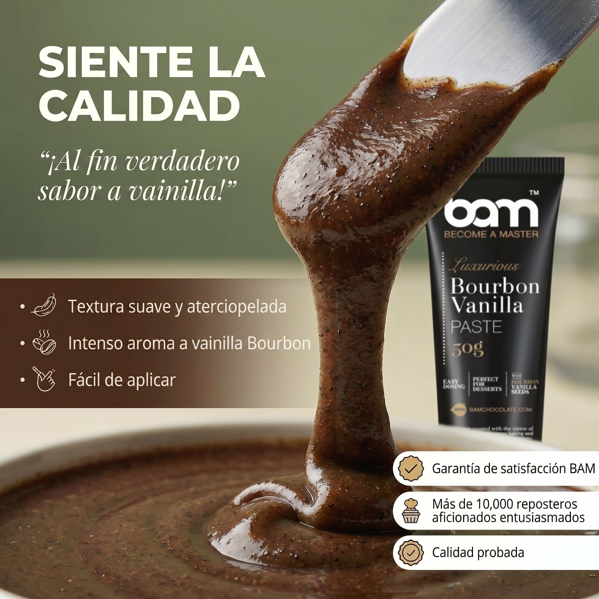 BAM Pasta de Vainilla en Tubo, 50 g – Extracto de Vainilla Bourbon de Madagascar con Semillas Naturales – sin Alcohol y sin Gluten