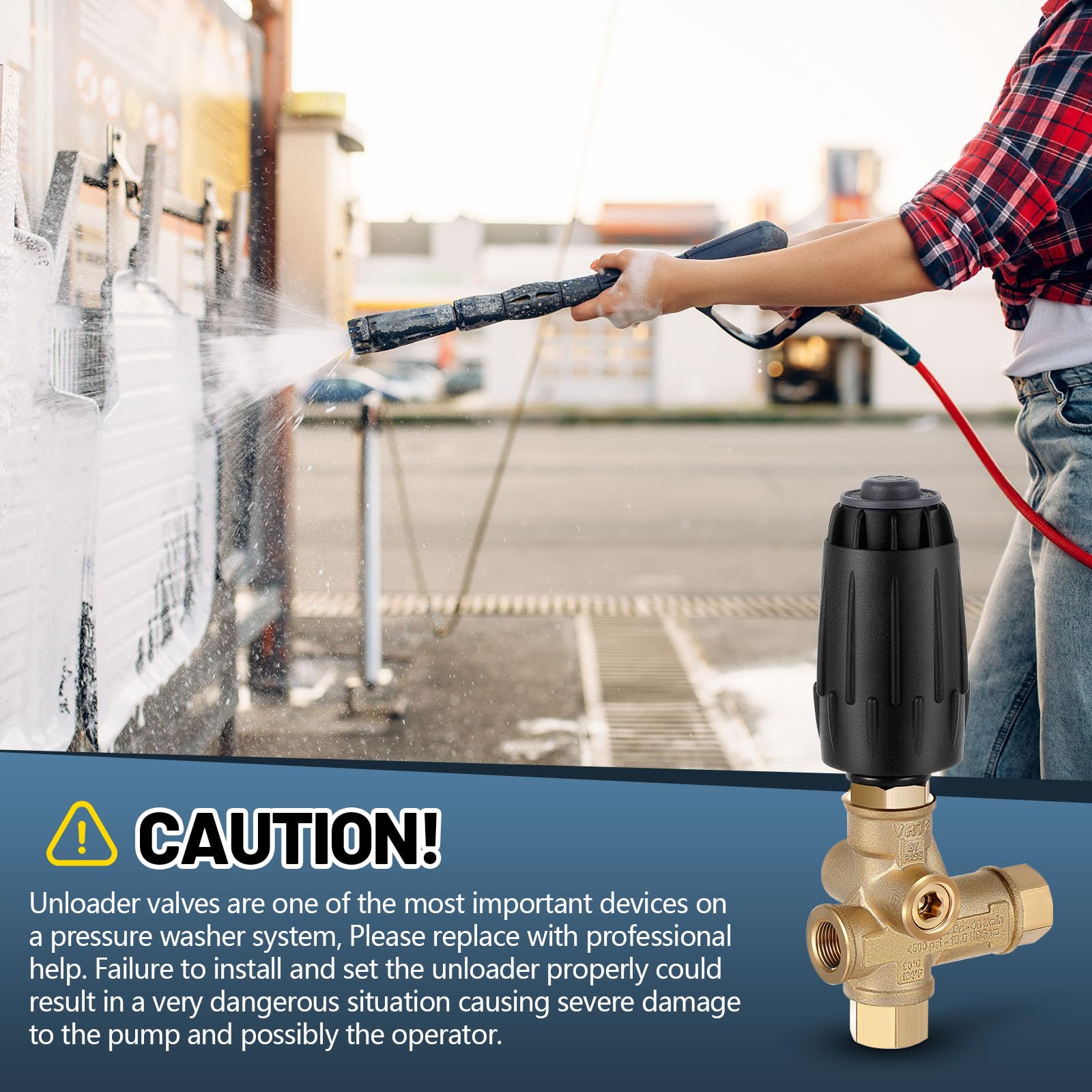 Threlaco 2 válvulas descargadoras de lavadora a presión VRT3-310, 4500 PSI máximo, 10.5 GPM máximo (40 L/min), salida F de 3/8 pulgadas, resorte negro