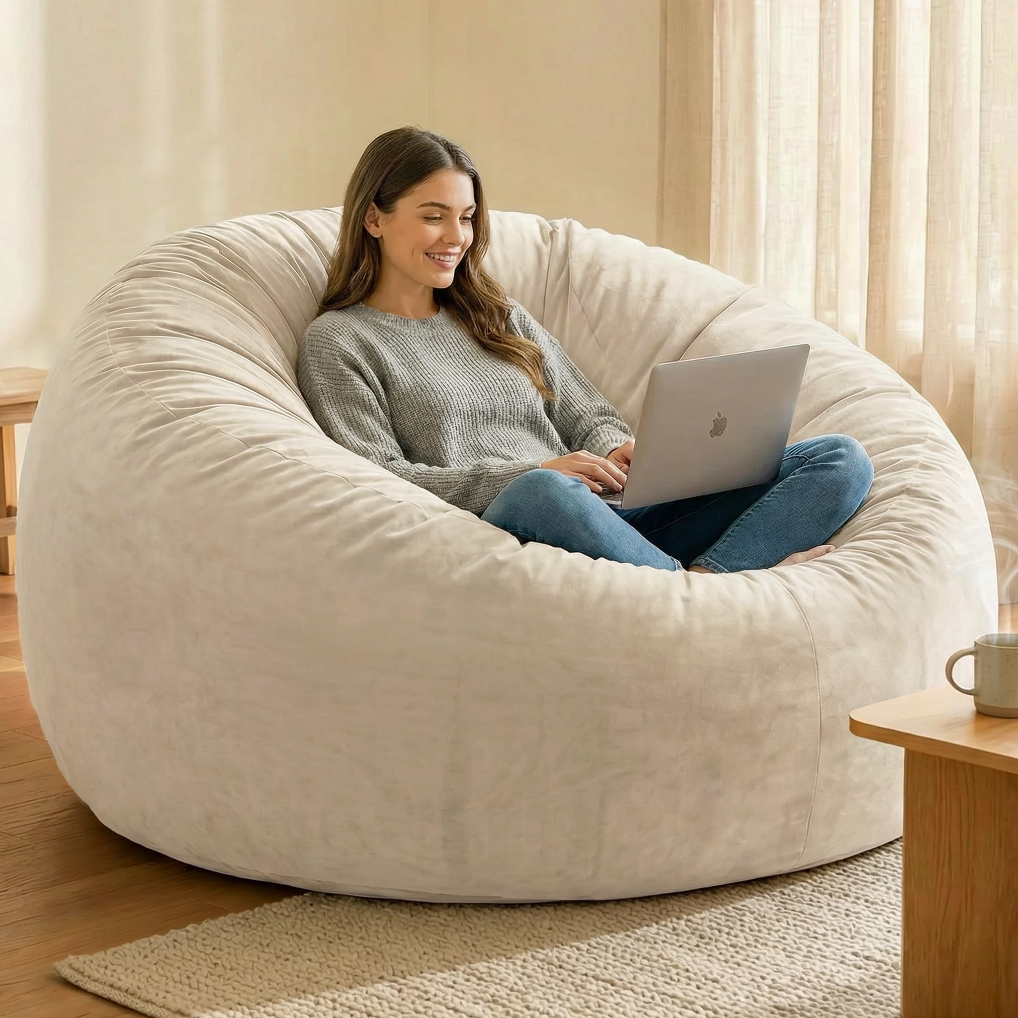 Codi Beige Grayish Large Bean Bag Chair for Adults, Comfy 4 FT Beanbag Chairs with Filler Included - Machine Washable & Removable Cover, Premium