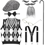 9 Pieces 100 Days of School Costume for Boys, Old Man Costume for Kids Grandpa Cosplay