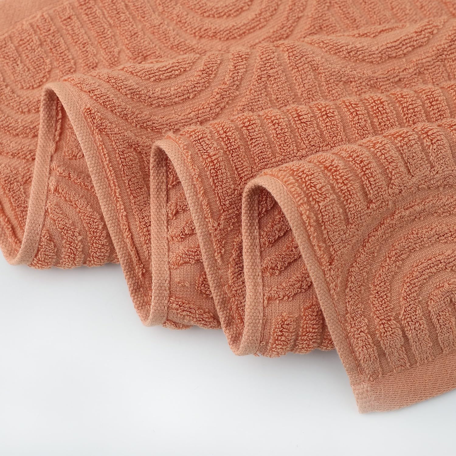 Pidada Hand Towels Set of 4 Striped Pattern 100% Cotton Absorbent Soft Decorative Towel for Bathroom (Burnt Orange)